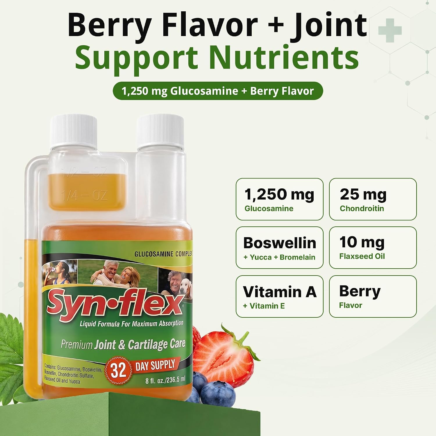 Synflex Joint Support Supplement 32-Day Supply 8oz | Liquid Glucosamine 1500mg & Chondroitin | HSA/FSA High Concentration Orange Flavor with White Willow Bark, Manganese & Boswellia for Men & Women