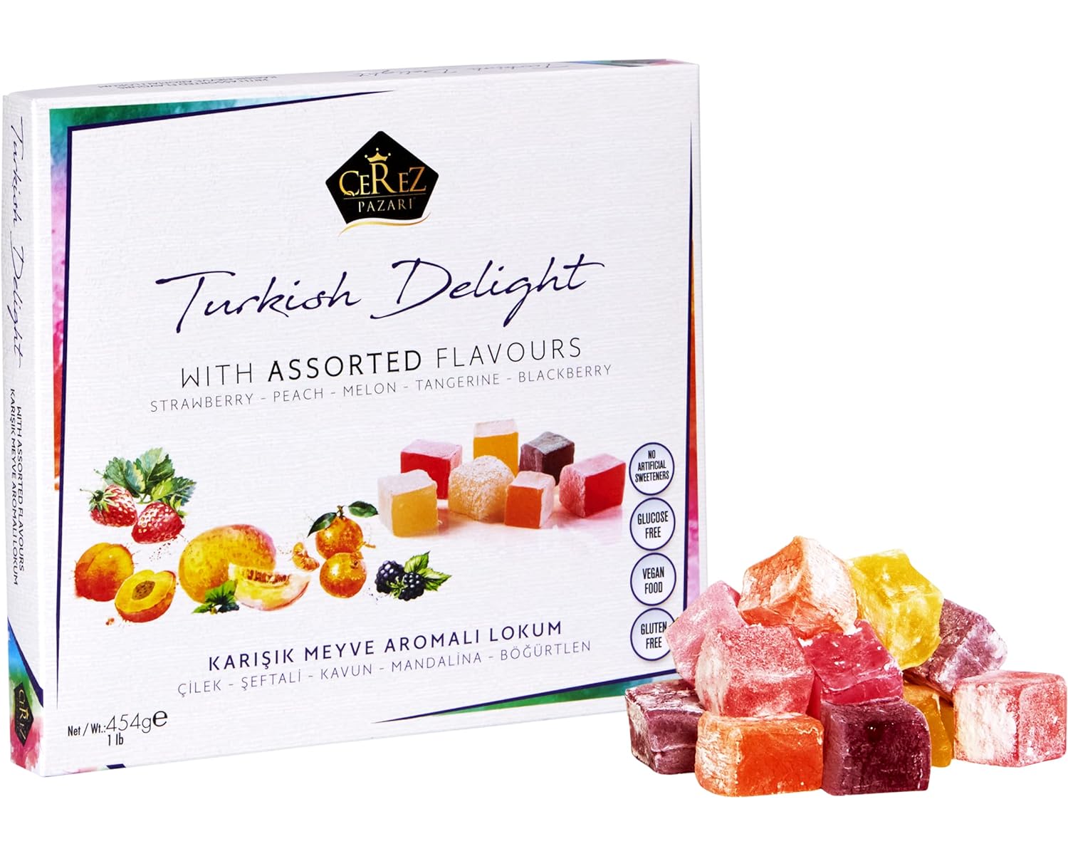 Cerez Pazari Turkish Delight Candy With Assorted Flavors 16 oz, Gourmet Snacks Gift Box