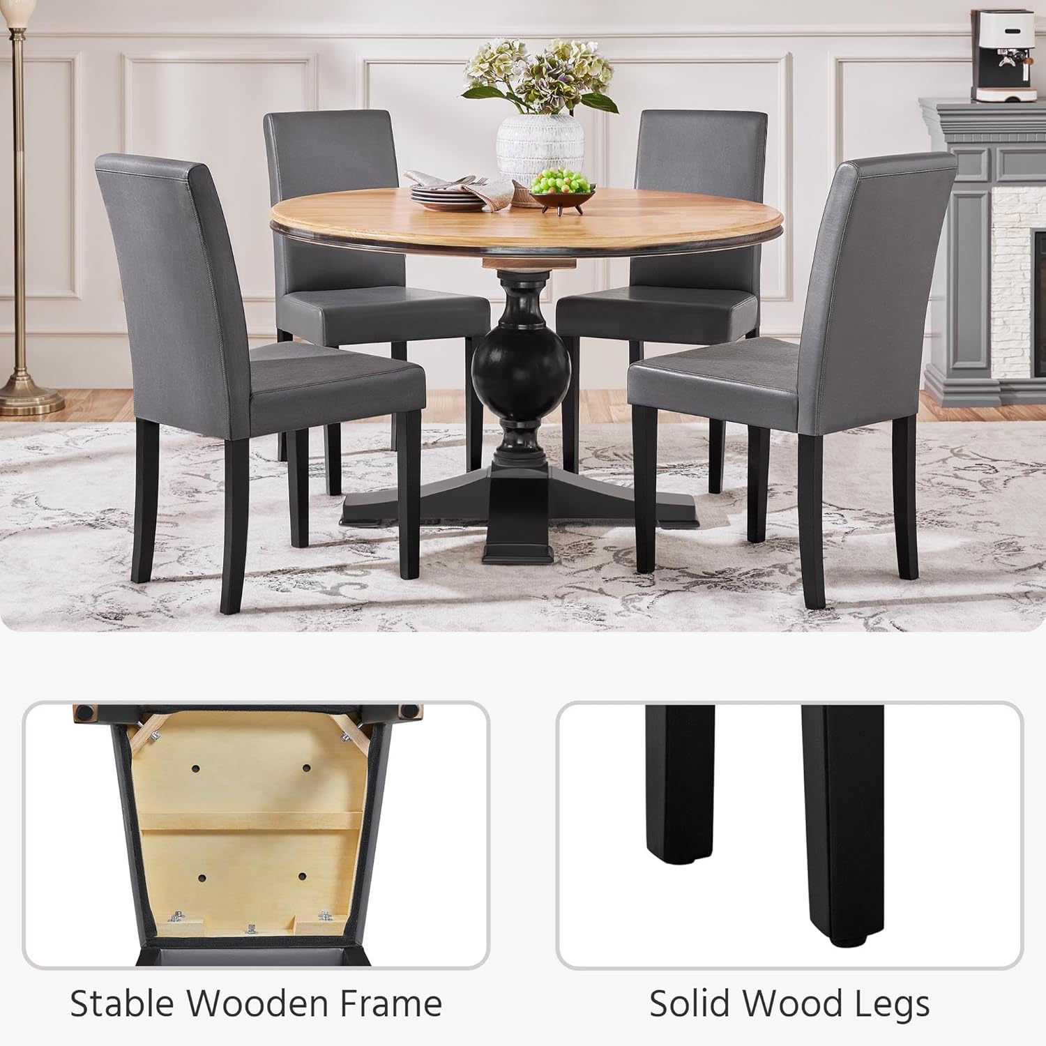 Yaheetech Dining Chairs Set of 4 Upholstered Kitchen Chairs Black