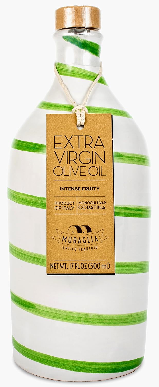 Antico Frantoio Muraglia | Premium Italian Extra Virgin Olive Oil | First Cold Pressed Gourmet EVOO | RAINBOW Arcobaleno Collectible Handmade Ceramic Bottle | 16.9 Fl.oz (500 ml)