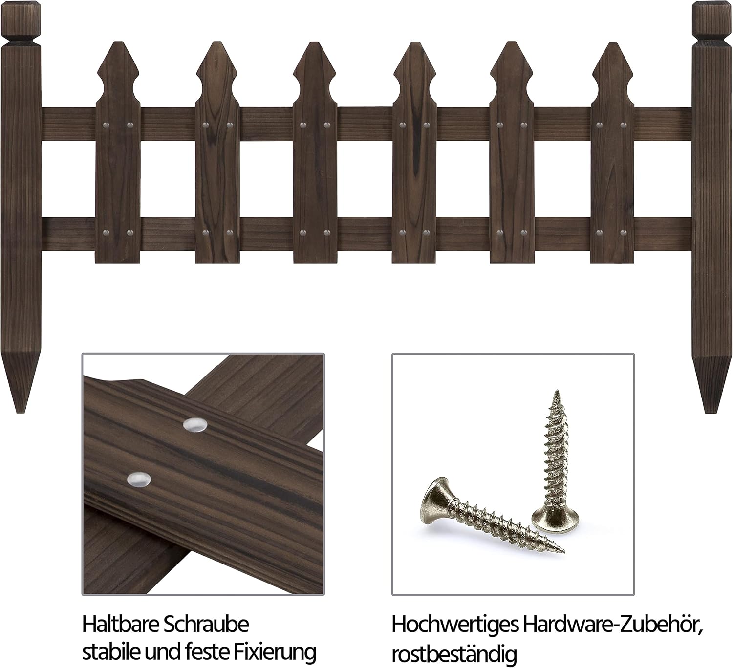 Topeakmart 177.5in Picket Fence for Garden, Wooden Fence Panels,Dark Brown