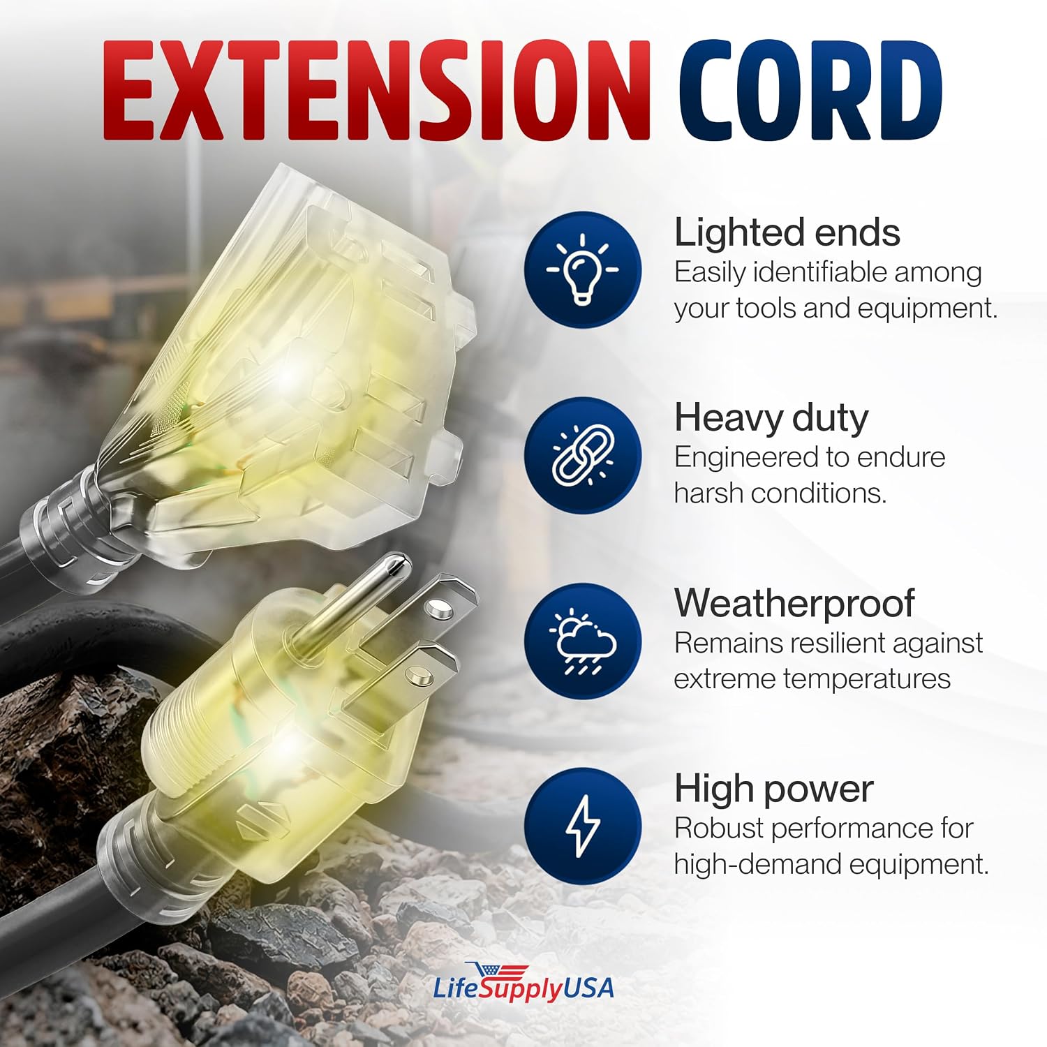 25ft Outdoor/Indoor Extension Cord 3-Outlet 12/3 Gauge Extra Heavy Duty 3 Prong SJTW, Waterproof, Flexible Cold-Resistant Long Power Cord,15A 125V 1875W, Yellow by LifeSupplyUSA