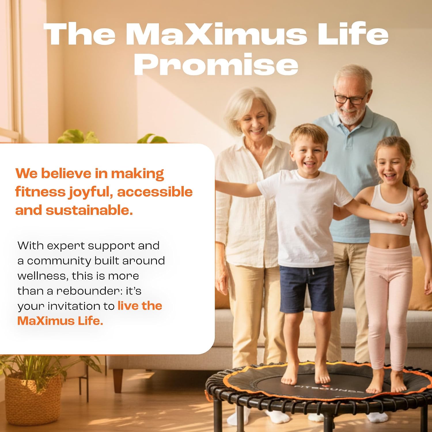 MXL FIT Bounce PRO XL Bungee Rebounder - Premium Indoor Mini Trampoline for Adults, Silent Low-Impact Bounce