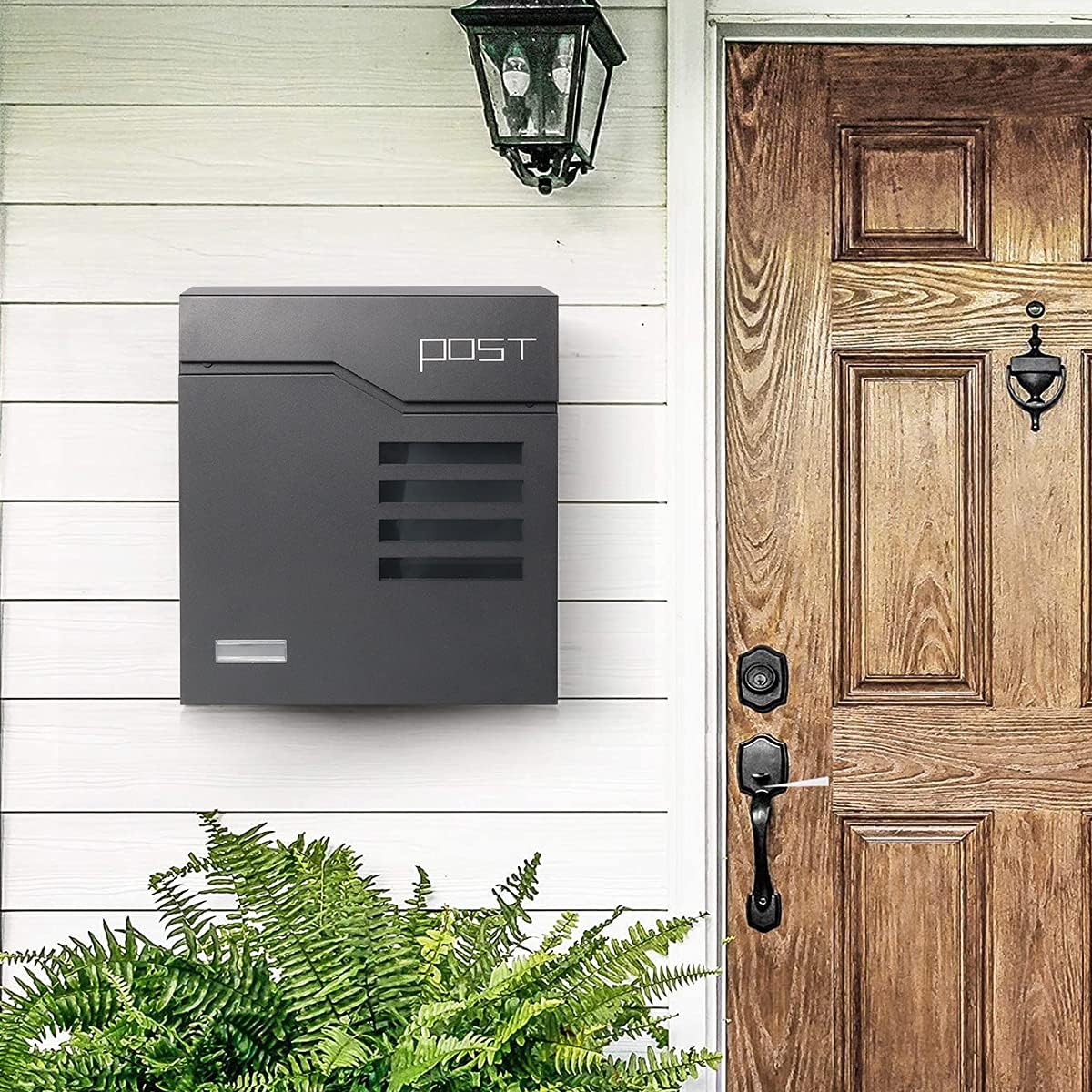 Decaller Large Capacity Mailbox with Key Lock, Wall Mount Metal Mail Box with Newspaper Compartment for Outside, 14.4" x 13" x 4.2", 938 Black