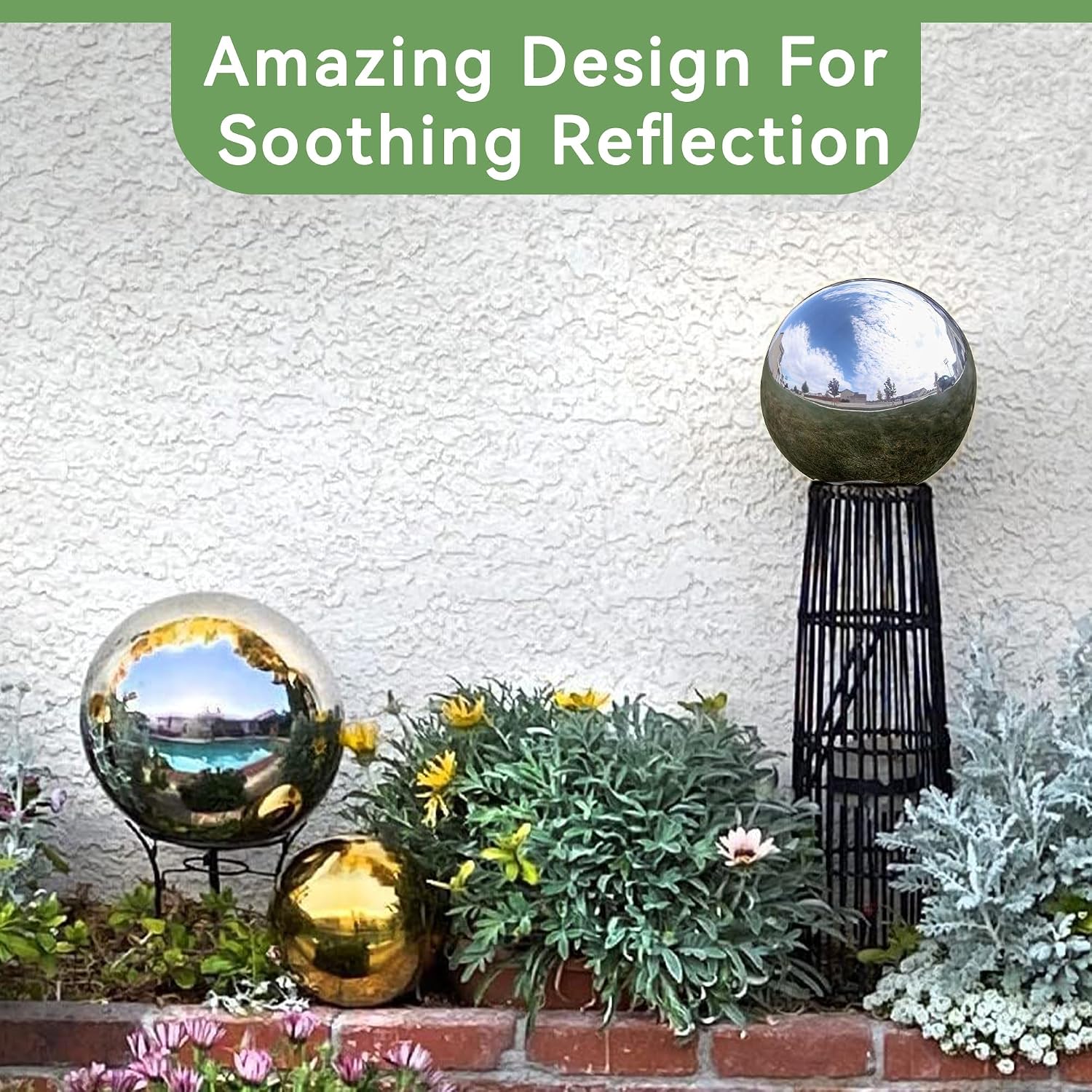 Lily's Home 12 Inch Stainless Steel Gazing Globe Mirror Ball, Colorful and Shiny Addition to Any Garden or Home, Ideal As a Housewarming Gift, Silver