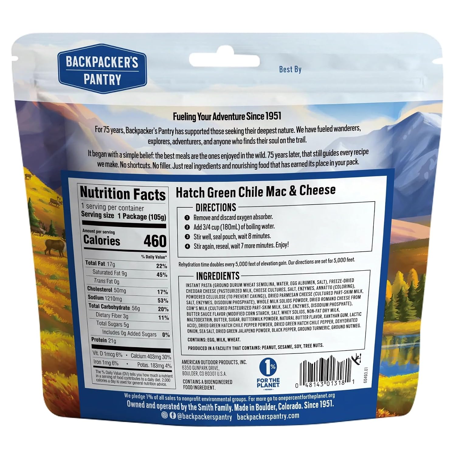 Backpacker's Pantry Lasagna | 1-Pack | 29g Protein | 620 Cal | Vegetarian, Nut Free | Made in the USA | Freeze Dried Meal & Camping Food