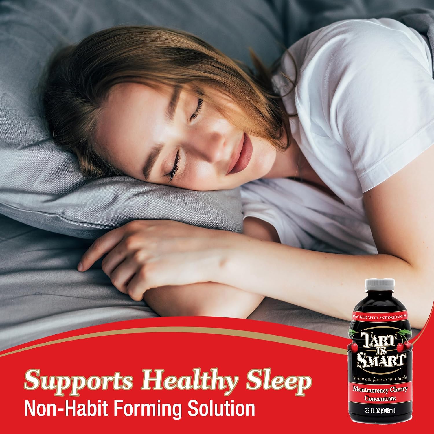Tart is Smart Montmorency Tart Cherry Juice Concentrate, Cherry Juice Bottle Beverage, Rich in Antioxidants, Ideal for Muscle Recovery and Sleep Support, No-Added Sugar - 32 Ounce Bottle (Pack of 1)