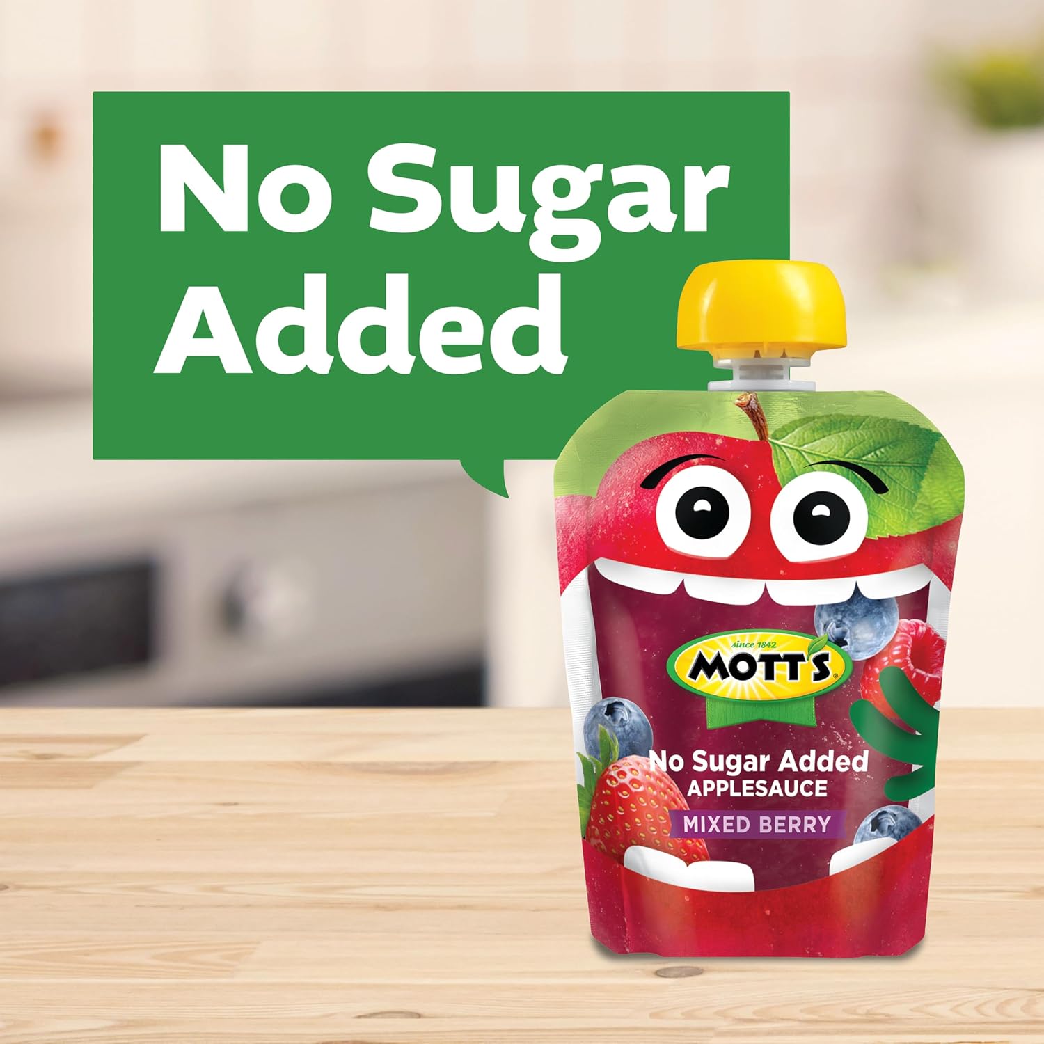 Mott's No Sugar Added Strawberry Applesauce, 3.2 Oz Clear Pouches, 48 Count (4 Packs Of 12), Good Source Of Vitamin C, No Artificial Flavors