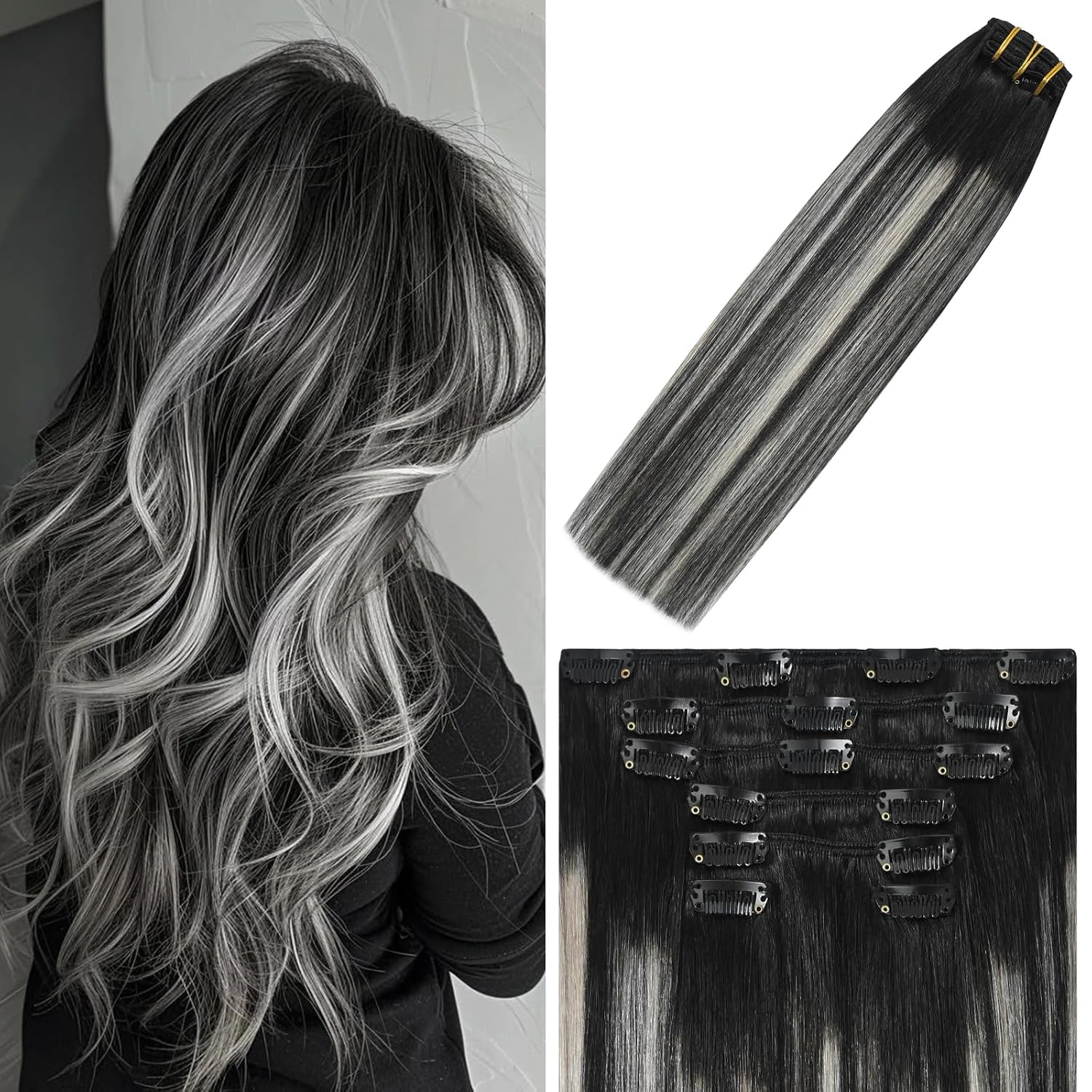 WindTouch Clip In Hair Extensions Human Hair Mixed Bleach Blonde 18Inch 75g Hair Extensions for Women Remy Blonde Extensions Clip in #18p613 7PCS