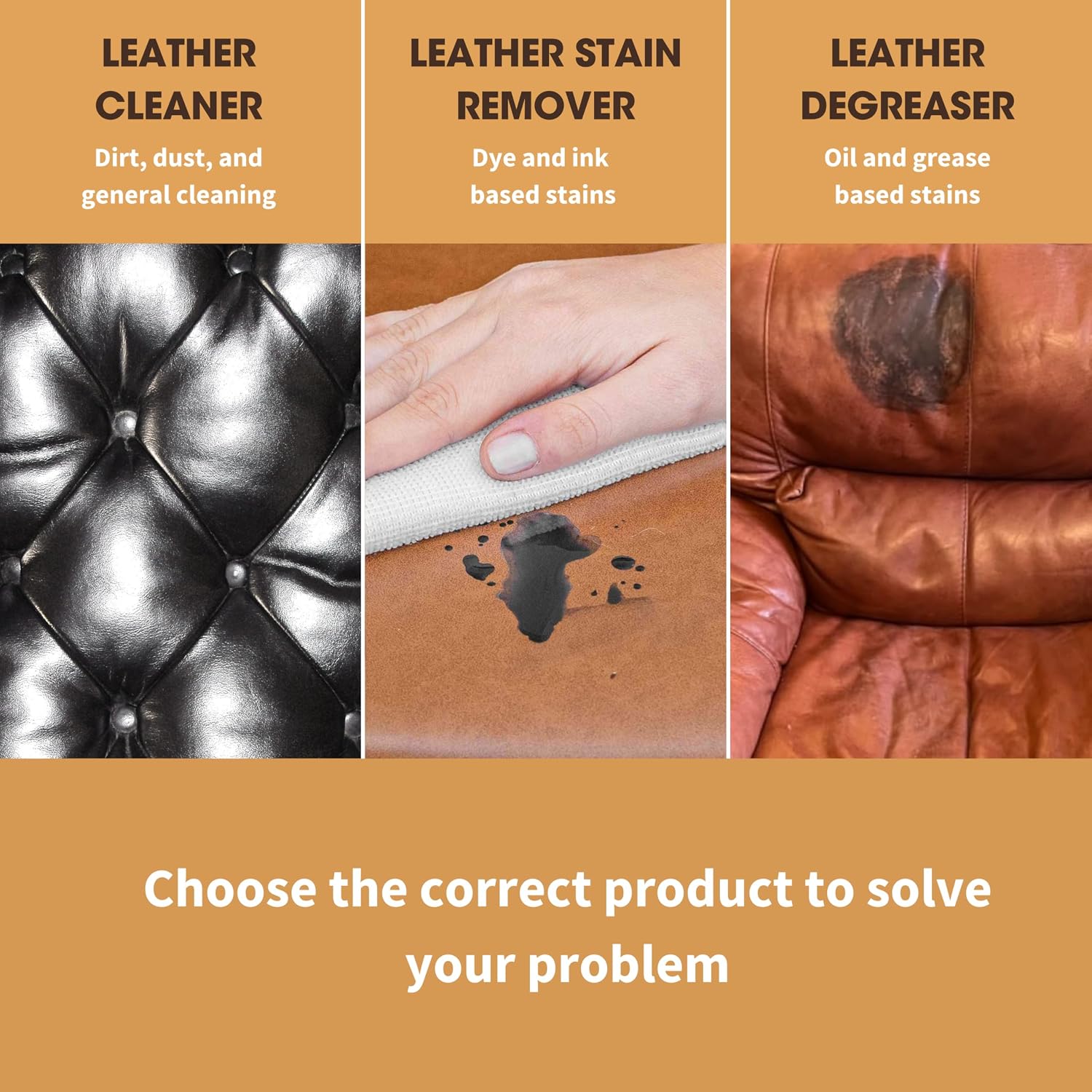 Furniture Clinic Large Leather Care Kit | Leather Cleaner + Conditioning Protection Cream for Furniture | Two 17oz Bottles + 1 Sponge & 1 Cloth | Restore Leather Couches, Car Seats, Jackets, & Boots