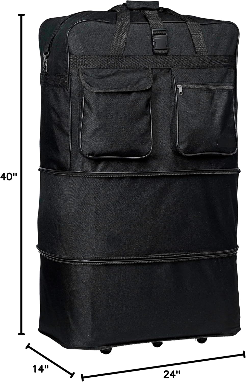 40" Black Rolling Wheeled Duffle Bag Spinner Suitcase Luggage - 5 Wheels