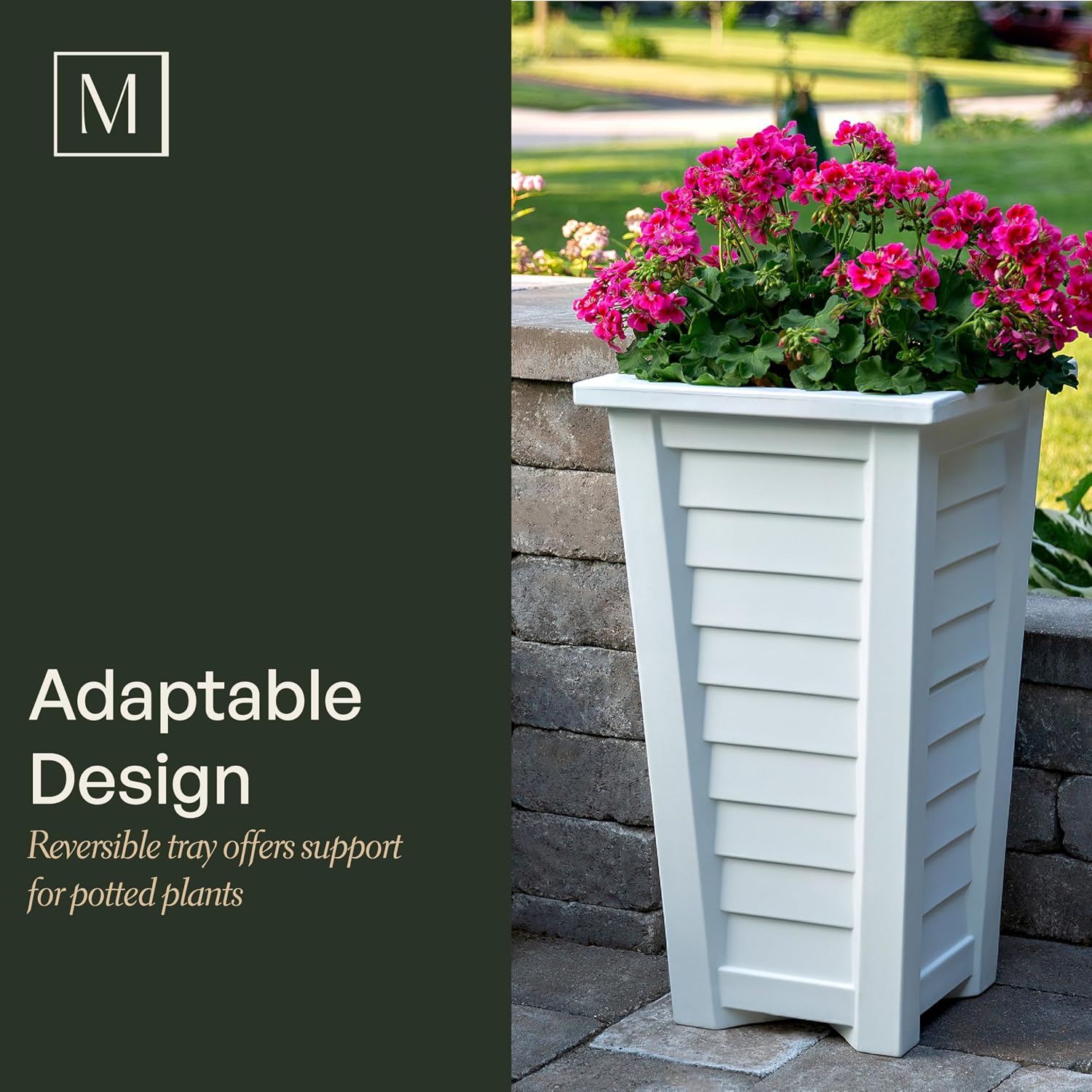 Mayne Lakeland 28in Self-Watering Tall Square Planter, White | Self-watering, All season, Fade resistant, Reversible planting shelf, 15-year warranty