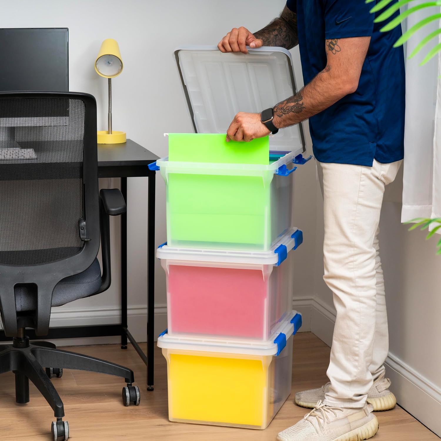 IRIS USA 5-Pack 44 Qt. Letter File Box with Hinged Lid, Clear | Protect important documents, letter and legal files with secure storage for home offices, moving, and long-term organization