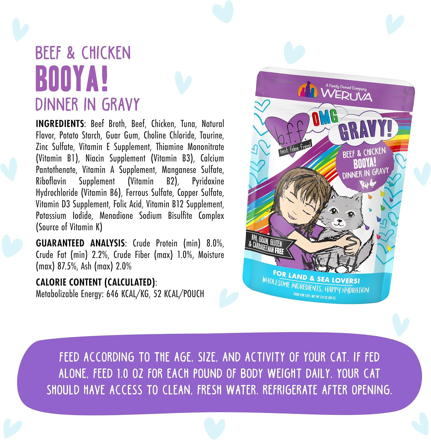 Weruva B.F.F. OMG - Best Feline Friend Oh My Gravy!, Tuna & Salmon Sweet Cheeks with Tuna & Salmon in Gravy Cat Food, 3oz Pouch (Pack of 12)