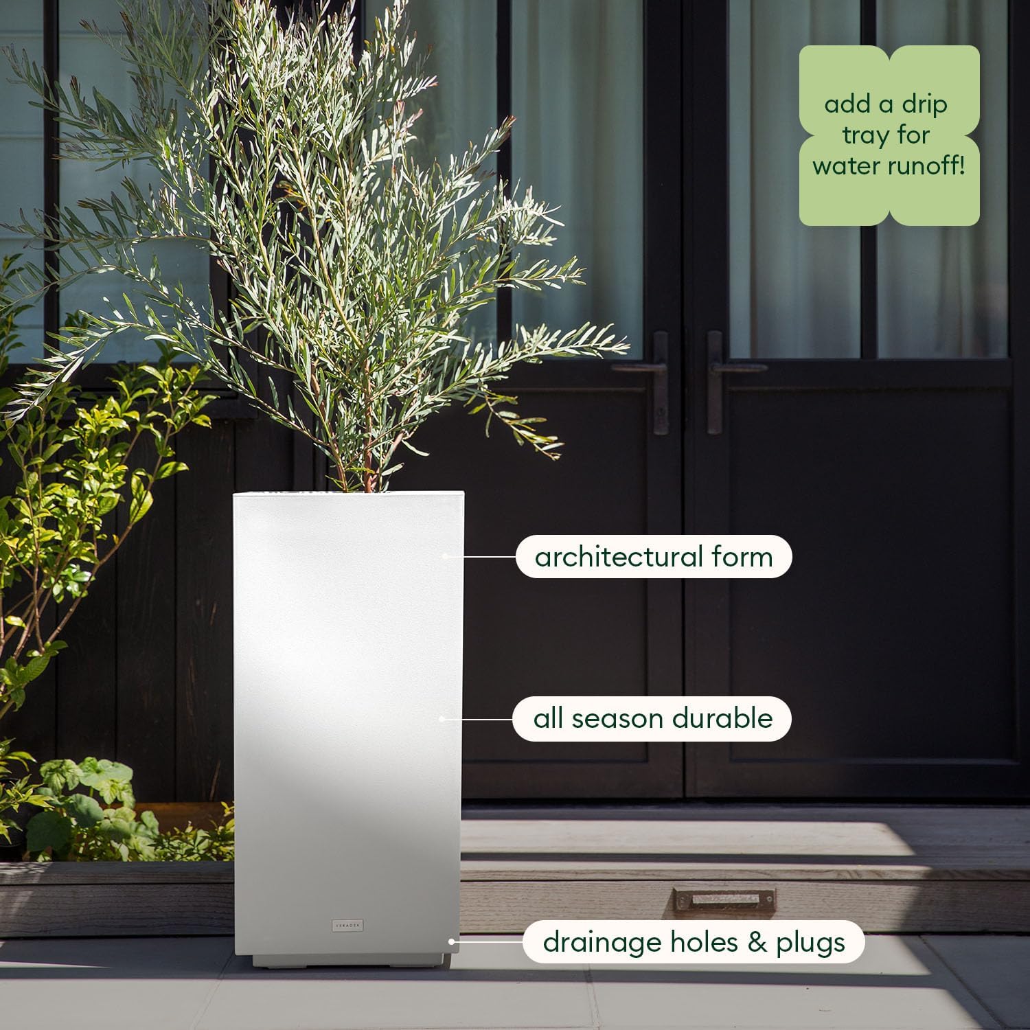 Veradek Block Series Pedestal Planter - Tall Rectangular Outdoor Planter | Made From Durable Plastic Featuring a Removable Insert Bucket. Modern Porch/Patio Décor for Plants and Flowers