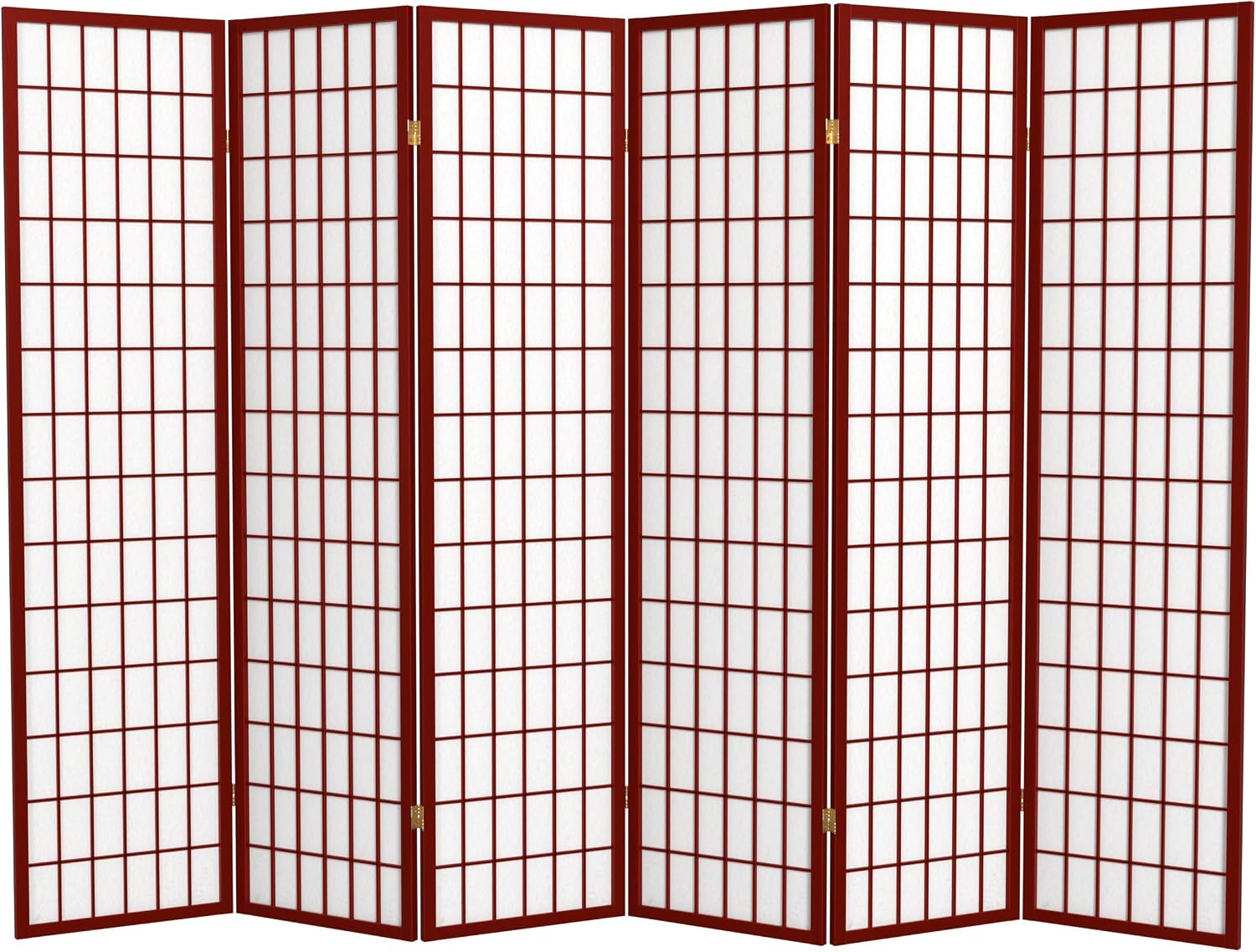 Red Lantern 6 ft. Tall Window Pane Shoji Screen - Walnut - 5 Panels