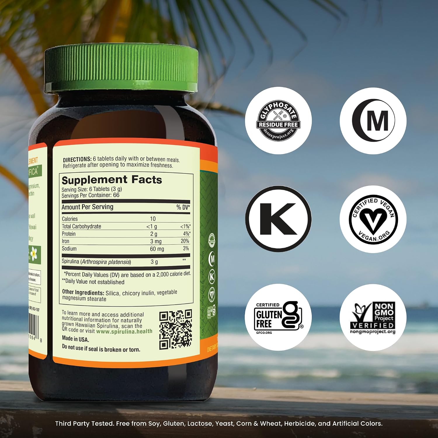 Nutrex Hawaii Pure Hawaiian Spirulina Tablets, Vegan, 500 mg, 400 Count | Spirulina Farm Grown in Kona, Hawaii, Non-GMO, Glyphosate Residue Free, 3rd Party Tested, 60% Protein, Superfood Supplement