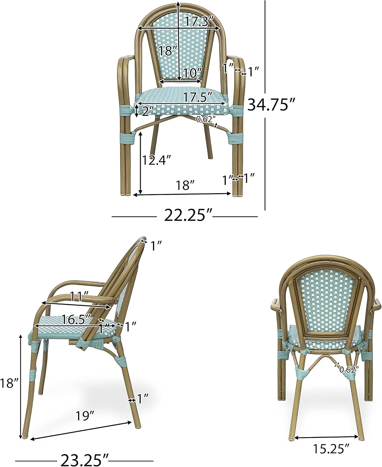 Christopher Knight Home Anastasia Outdoor French Bistro Chair (Set of 2), Black + White + Bamboo Print Finish