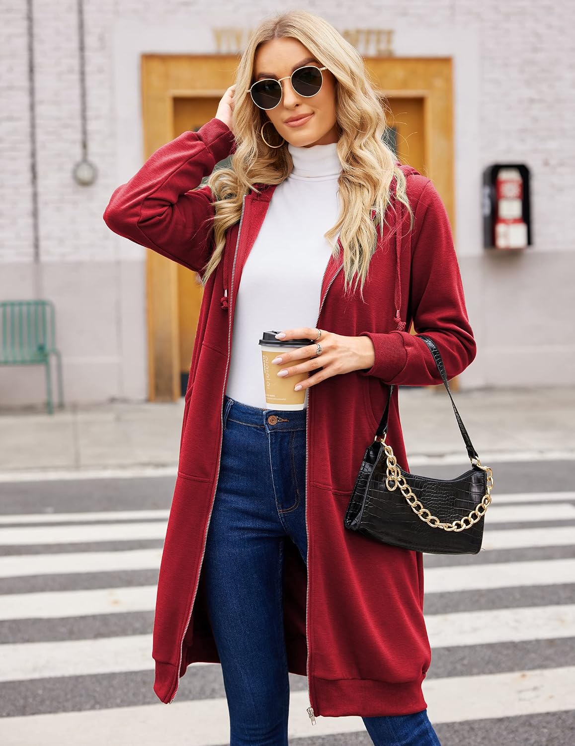 ELESOL Women Casual Zip up Fleece Hoodies Tunic Sweatshirt Long Jacket