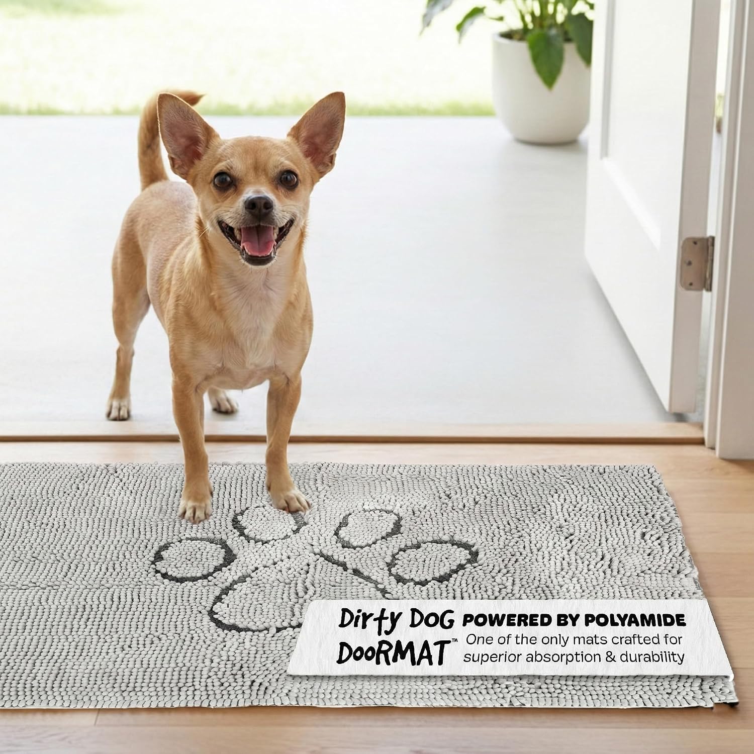 Dog Gone Smart Dirty Dog Doormat - Fast Drying Rug with Super Gripper Backing for Clean Floors - Super Absorbent and Machine Washable Mat for Muddy Paws - Grey