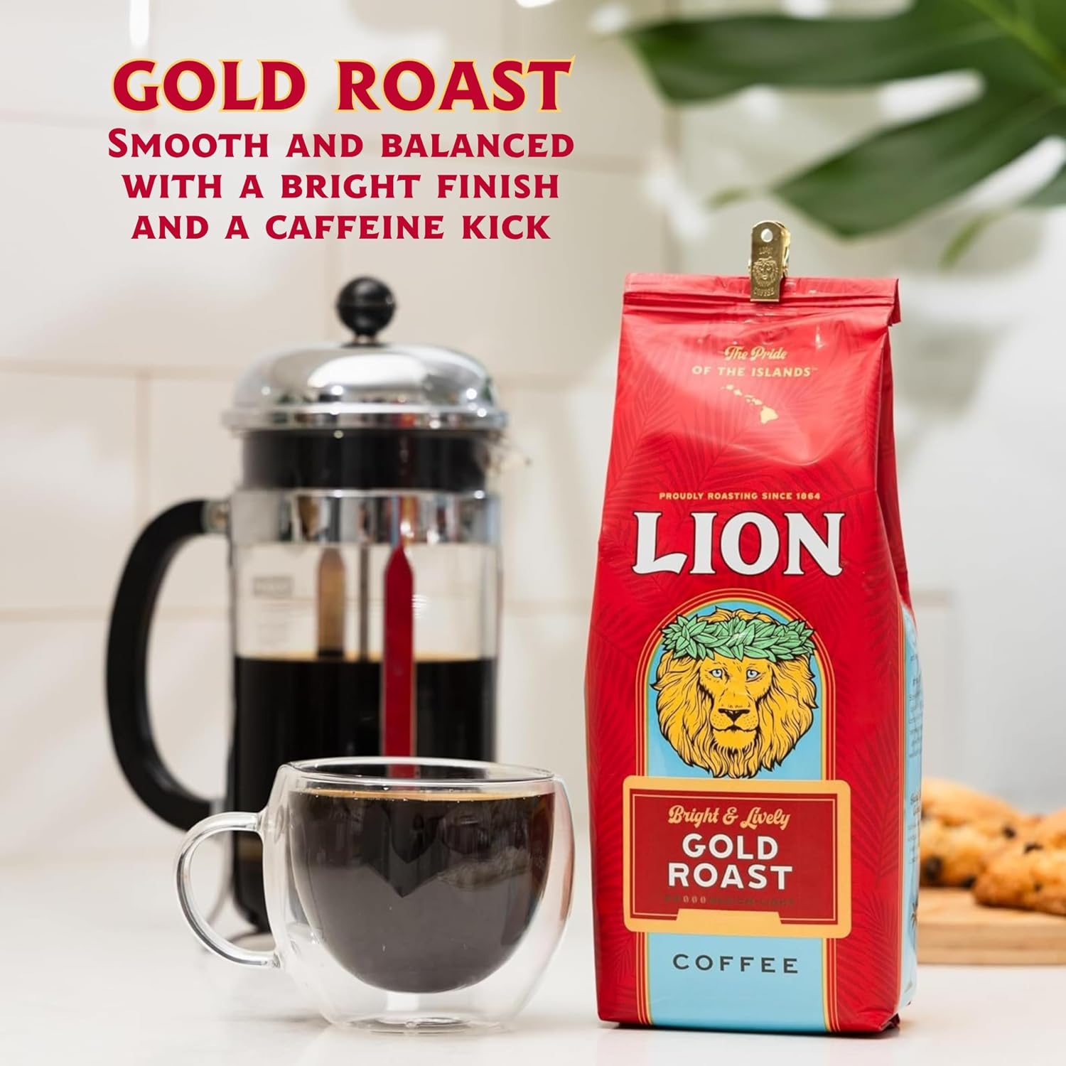 Lion Coffee 24K Gold Roast 100% Kona Ground Coffee, Medium-Light Roast, A Taste of Aloha - 7 Ounce Bag