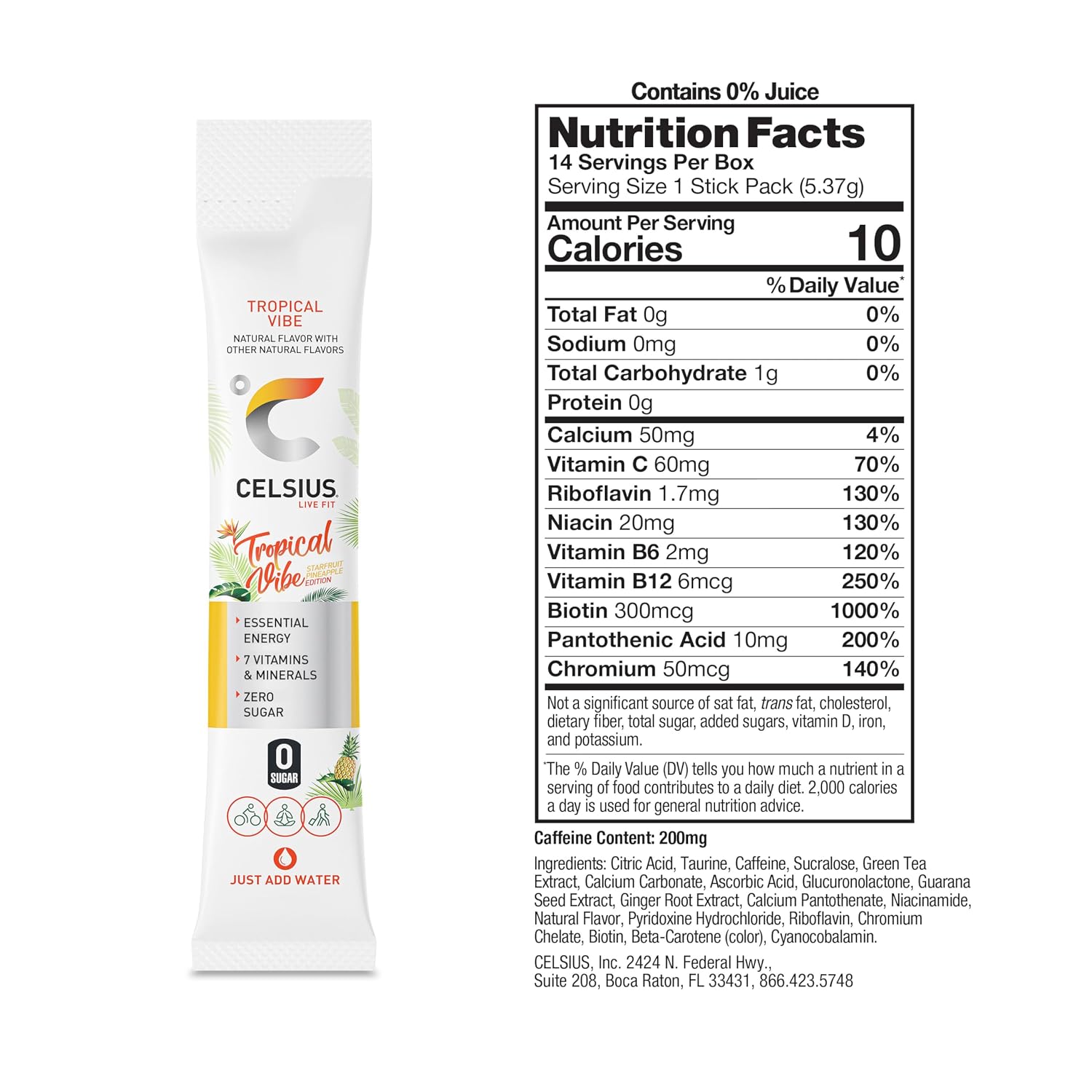 CELSIUS On-The-Go Powder Stick Packs, Zero Sugar (14 Sticks per Pack)