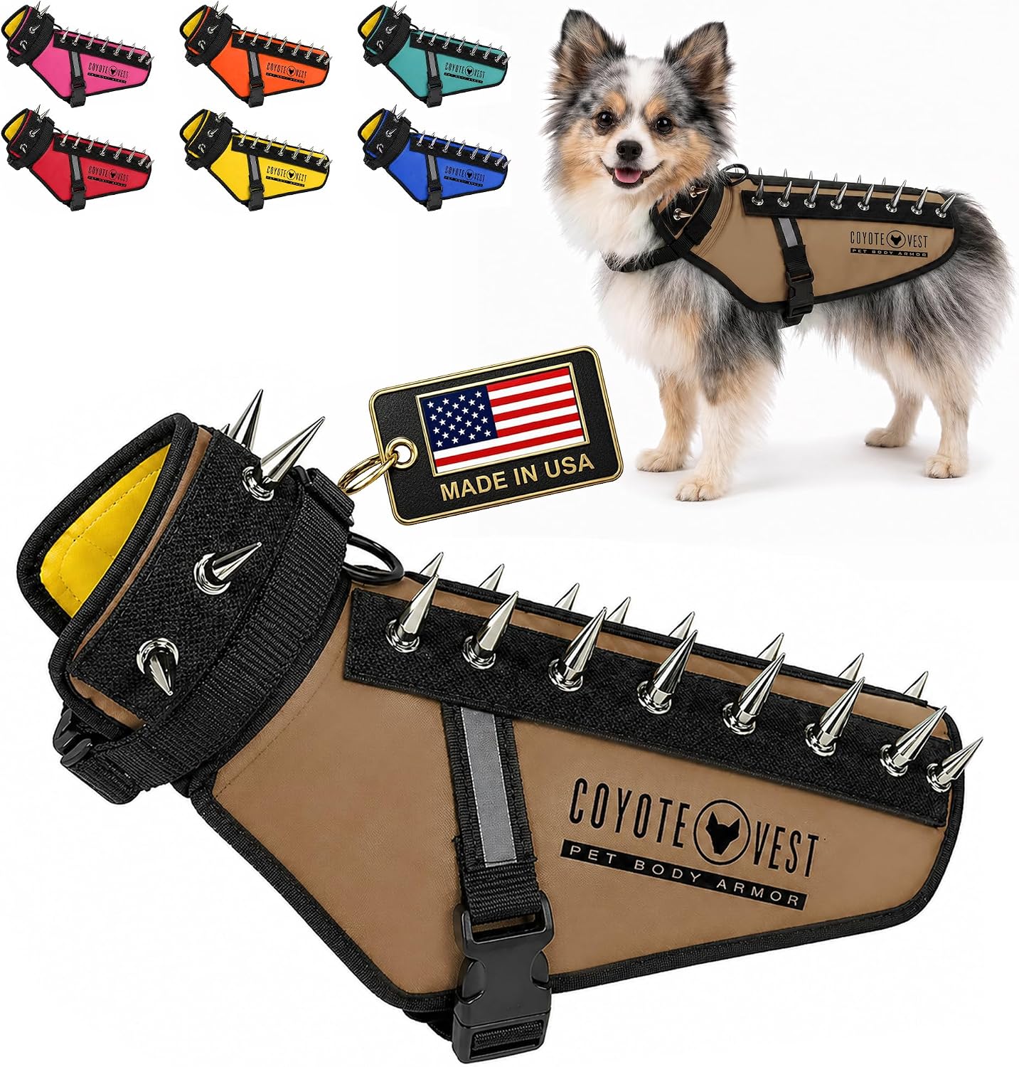 CoyoteVest Stab-Resistant Dog Harness, Made in USA, X-Small, Neon Pink | Stab-resistant Vest Helps Protect Small Dogs From Coyotes, Aggressive Dogs and Birds of Prey, with Removable Spikes