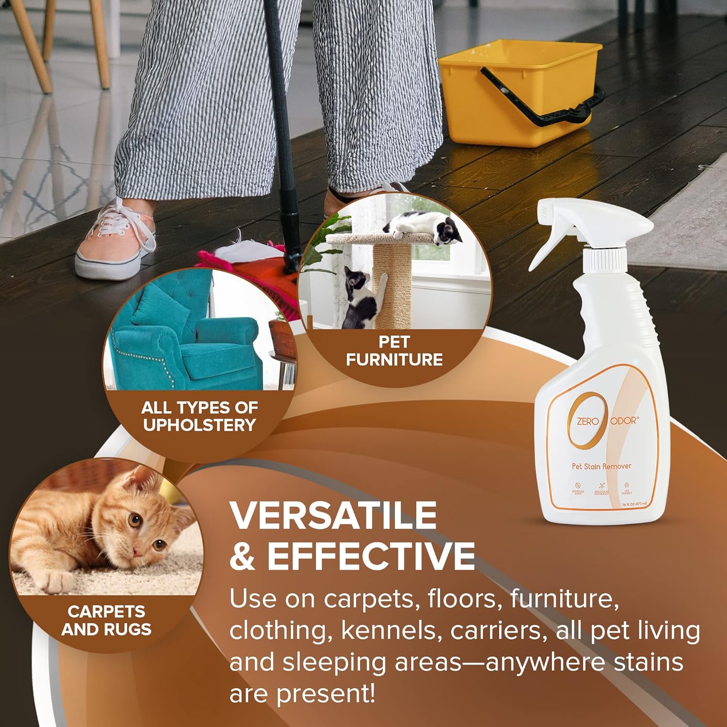 Zero Odor - Pet Stain Remover & Odor Eliminator - Permanently Remove Stain & Odor with Patented Technology Best for Carpet, Furniture, Floors
