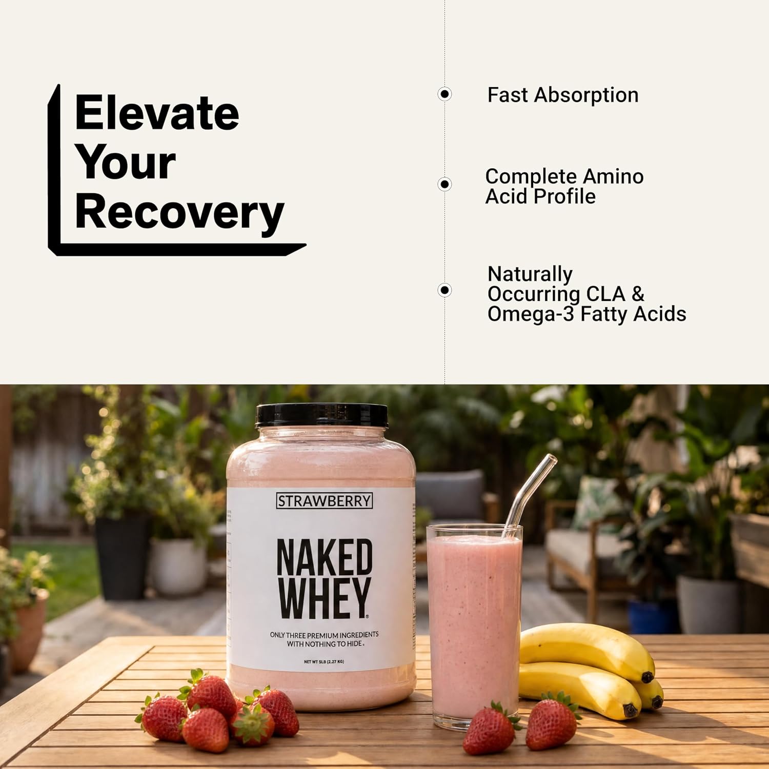 NAKED Whey 5LB 100% Grass Fed Unflavored Whey Protein Powder - Only 1 Ingredient, NSF Certified, Undenatured, Gluten Free, Soy Free, Promote Muscle Growth and Recovery - 76 Servings