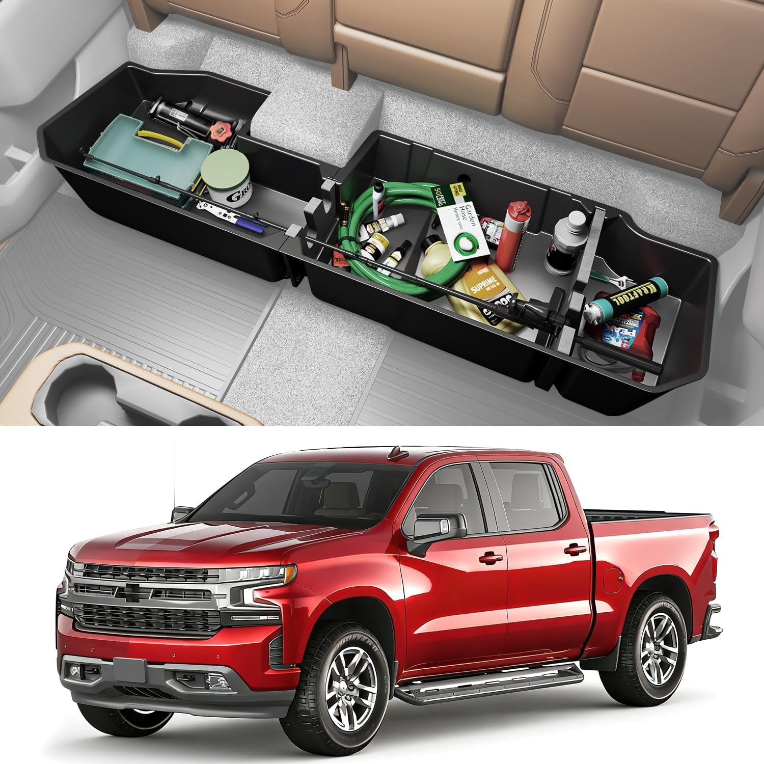 Tuyoung Under Seat Storage Boxes for 2015-2026 Ford F-150 F150 | SuperCrew Cab 2017-2026 F-250/F-350/F-450/F-550 Super Duty Heavy Duty Rear Truck Under Back Seat Box Organizer Cargo Box