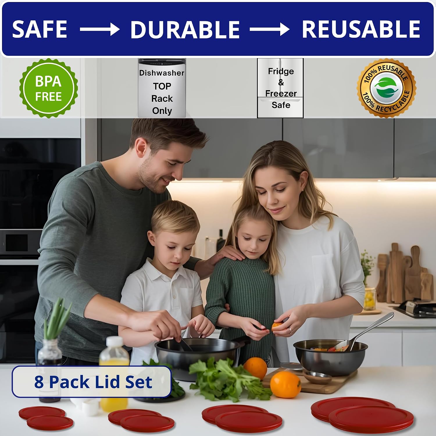 1, 2, 4 & 7 Cup Green, Orange, Blue, Red Replacement Lids/Covers for Pyrex