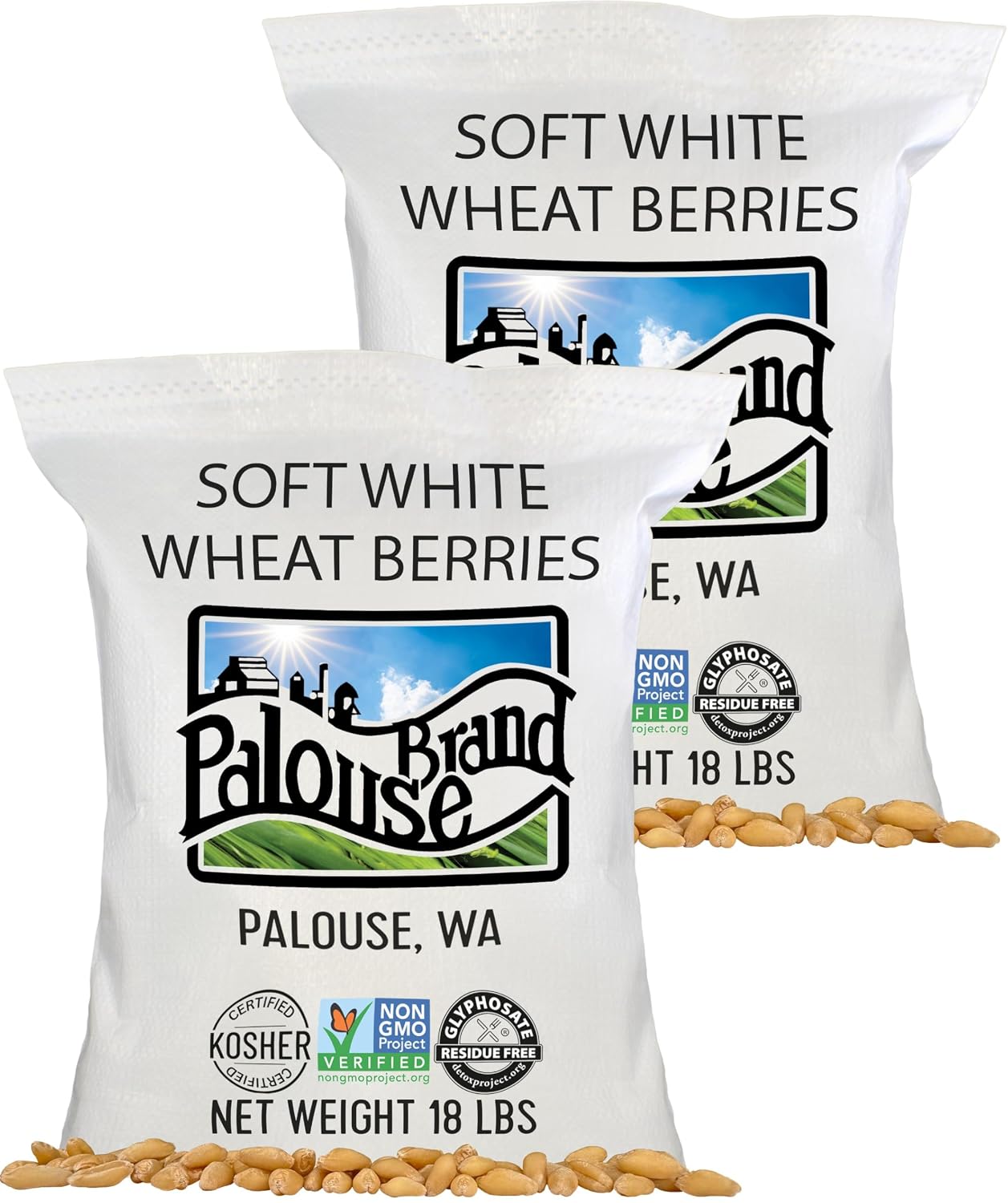 Palouse Brand Certified Glyphosate Residue Free Soft White Wheat Berries | 25 LBS Bulk | Family Farmed in Washington State | Sproutable | Non-GMO Project Verified | Kosher