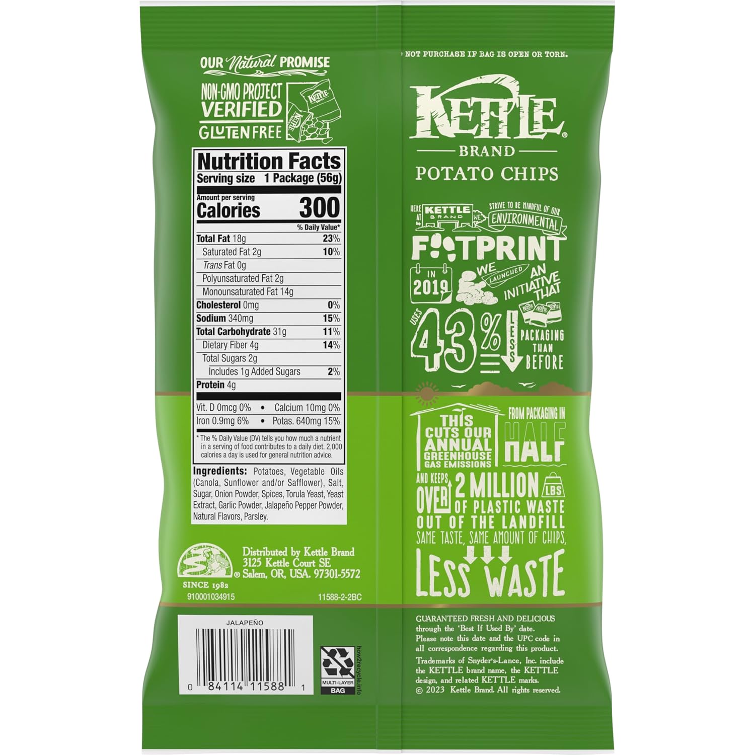 Kettle Brand Potato Chips, Jalapeno Kettle Chips, Party Size, 13 Oz