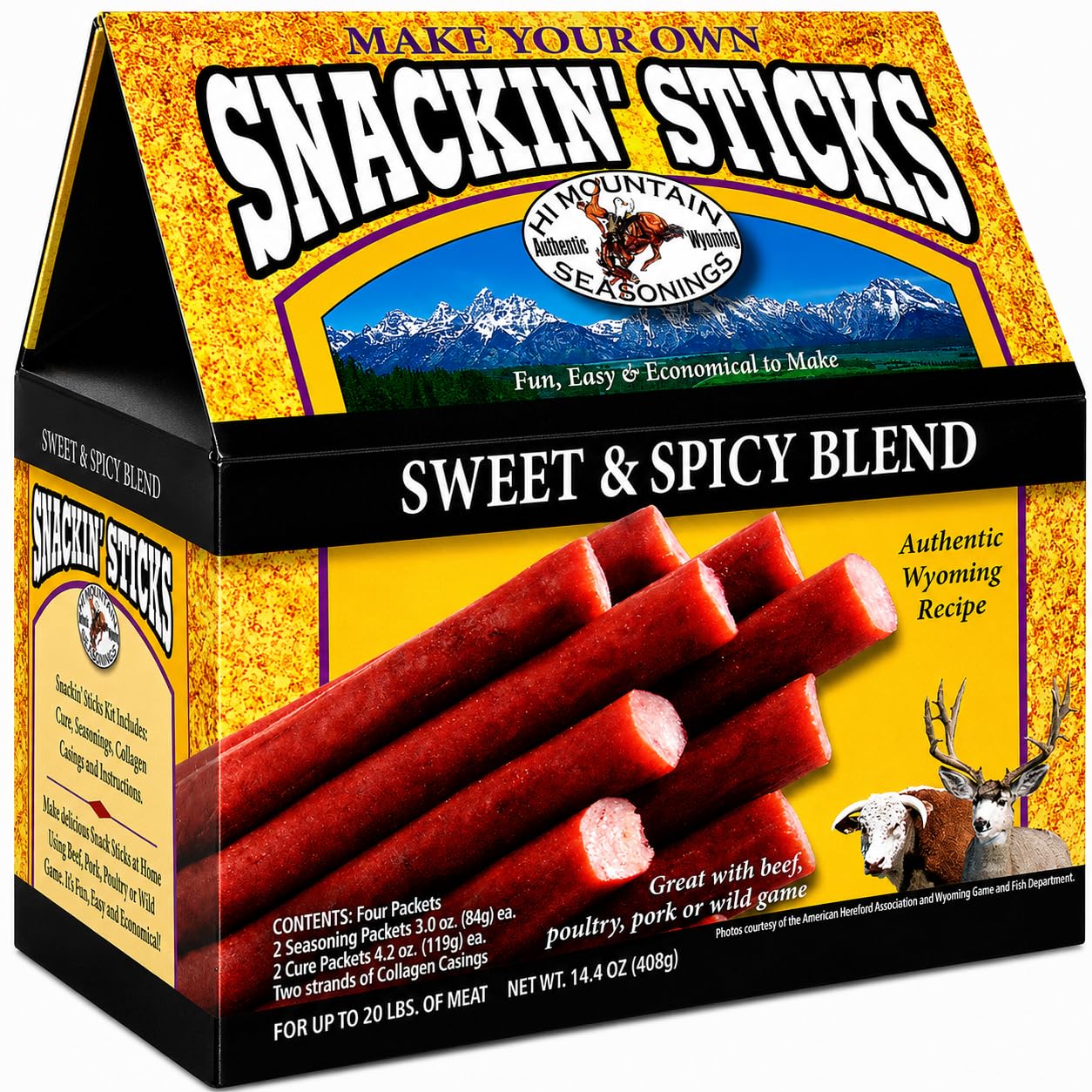 Hi Mountain Snack Stick Seasoning Kit | ORIGINAL | Makes 20 lbs | Complete Snack Stick Kit, Seasoning, Cure, Casings, & Directions Included, For Beef, Deer, Elk, Venison & Wild Game Meat