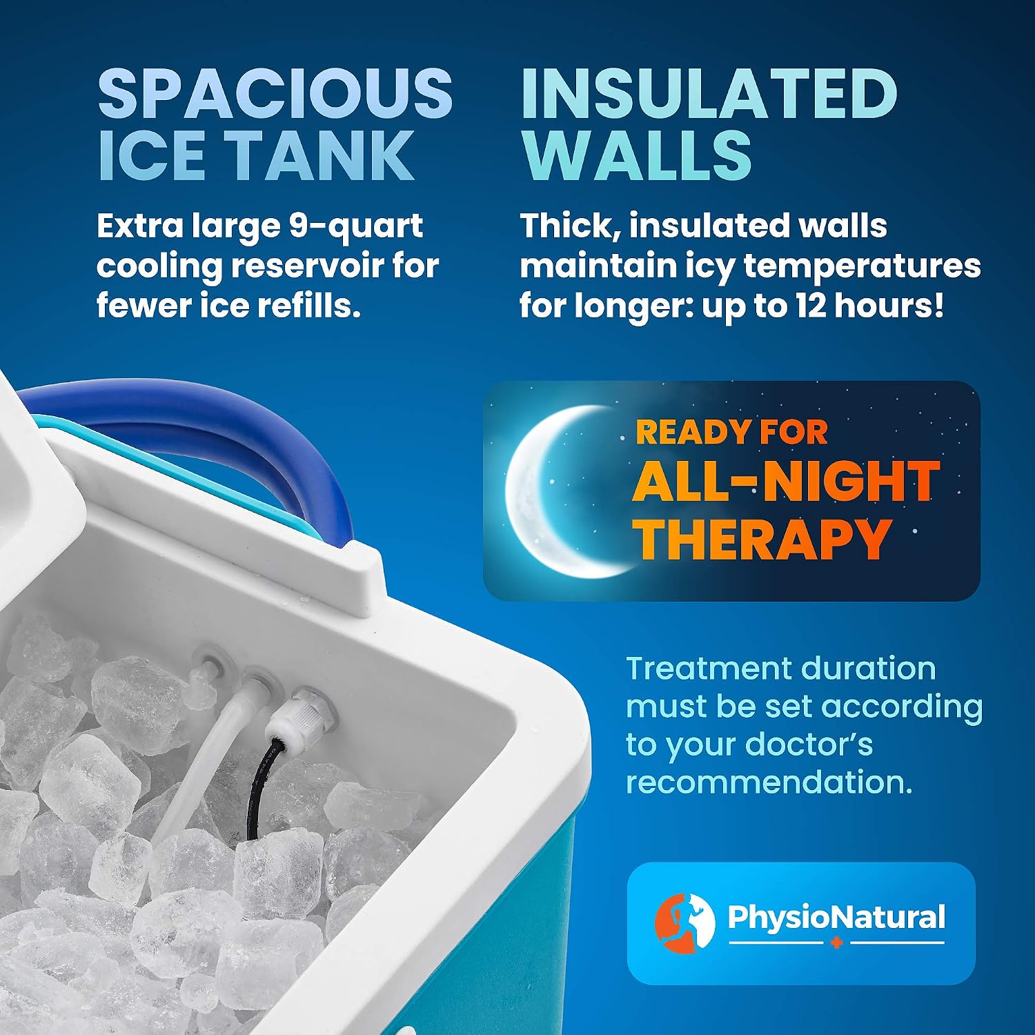 PhysioNatural Cold Therapy Ice Machine for Knee Surgery Recovery – Programmable Continuous Cryotherapy System with Adjustable Knee Pad for Post-Op
