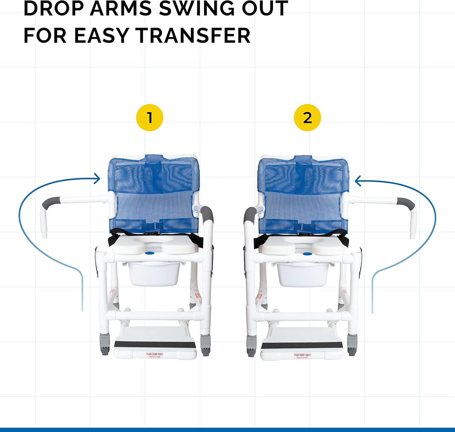 Institutional Grade Rolling Shower Commode Chair with Wheels & Drop Arms – Padded Seat, Locking Casters, Sliding Footrest