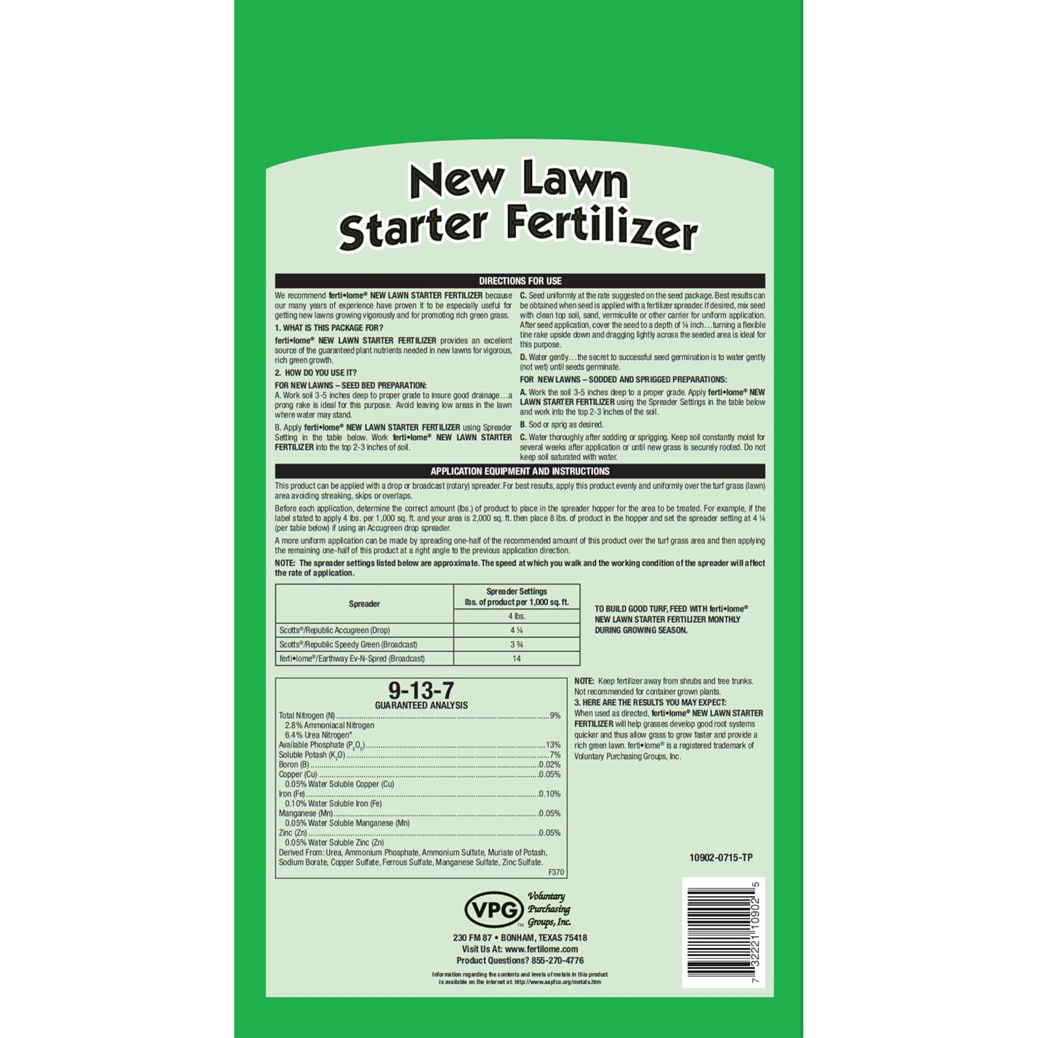 Fertilome (10906) New Lawn Starter Fertilizer 9-13-7, 20 lbs | 9-13-7 seed & sod starter - Develops roots before rapid growth, safe for new lawns - Lawn starters