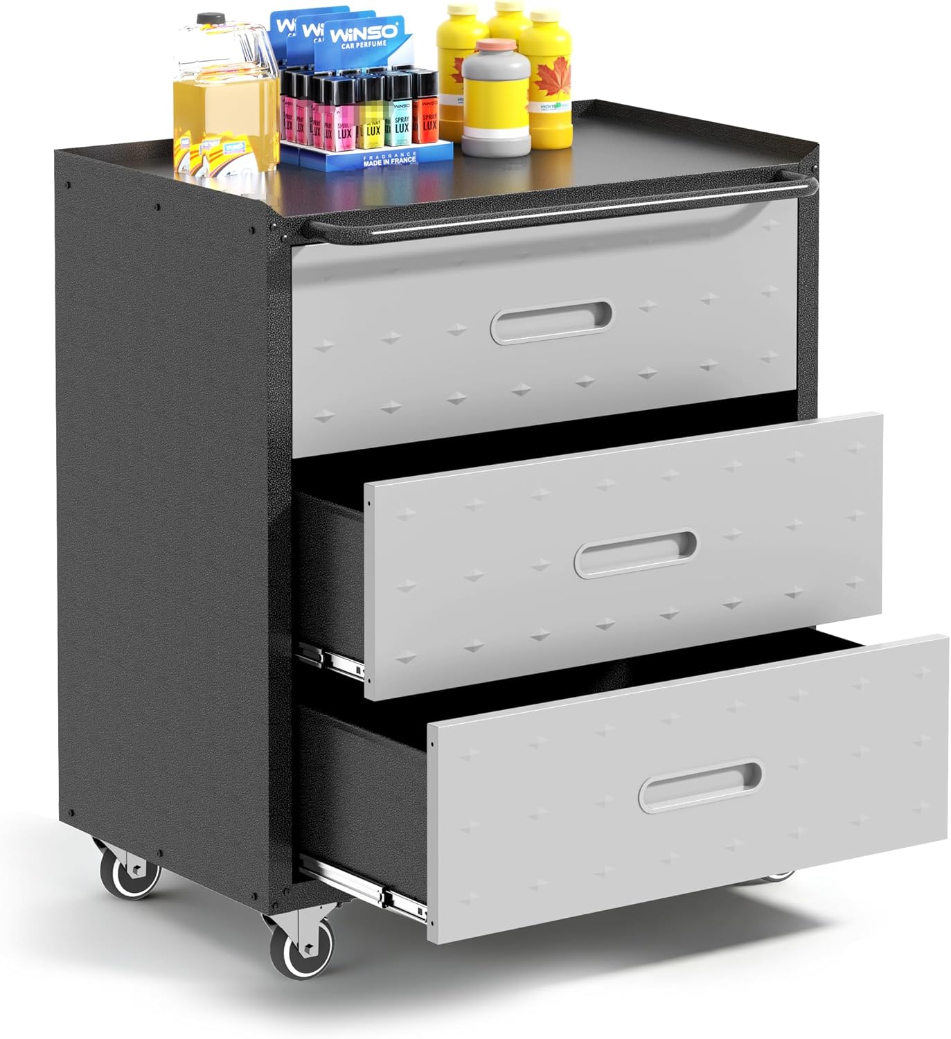 Garage Cabinets,Metal Garage Storage Cabinet with Wheels,Black Lockable Rolling Tool Cabinet with Drawer and Adjustable Shelves,Heavy Duty Tool Chest for Home Office Utility Room