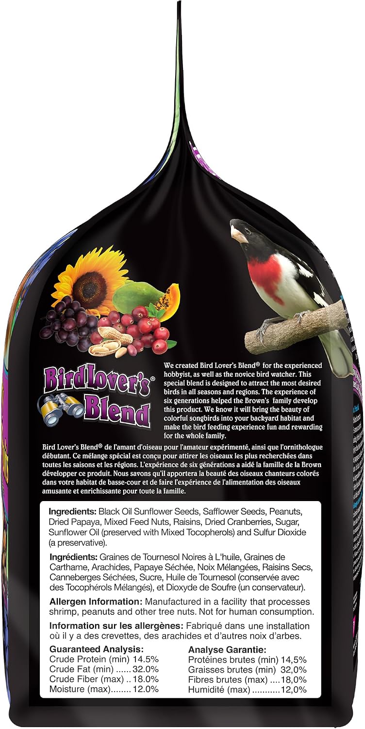 Brown's Bird Lover’s Blend Nut, Fruit & Berry Wild Bird Food, Gourmet Bird Seed with Fruits, Nuts & Sunflower Seeds, Natural & Preservative-Free
