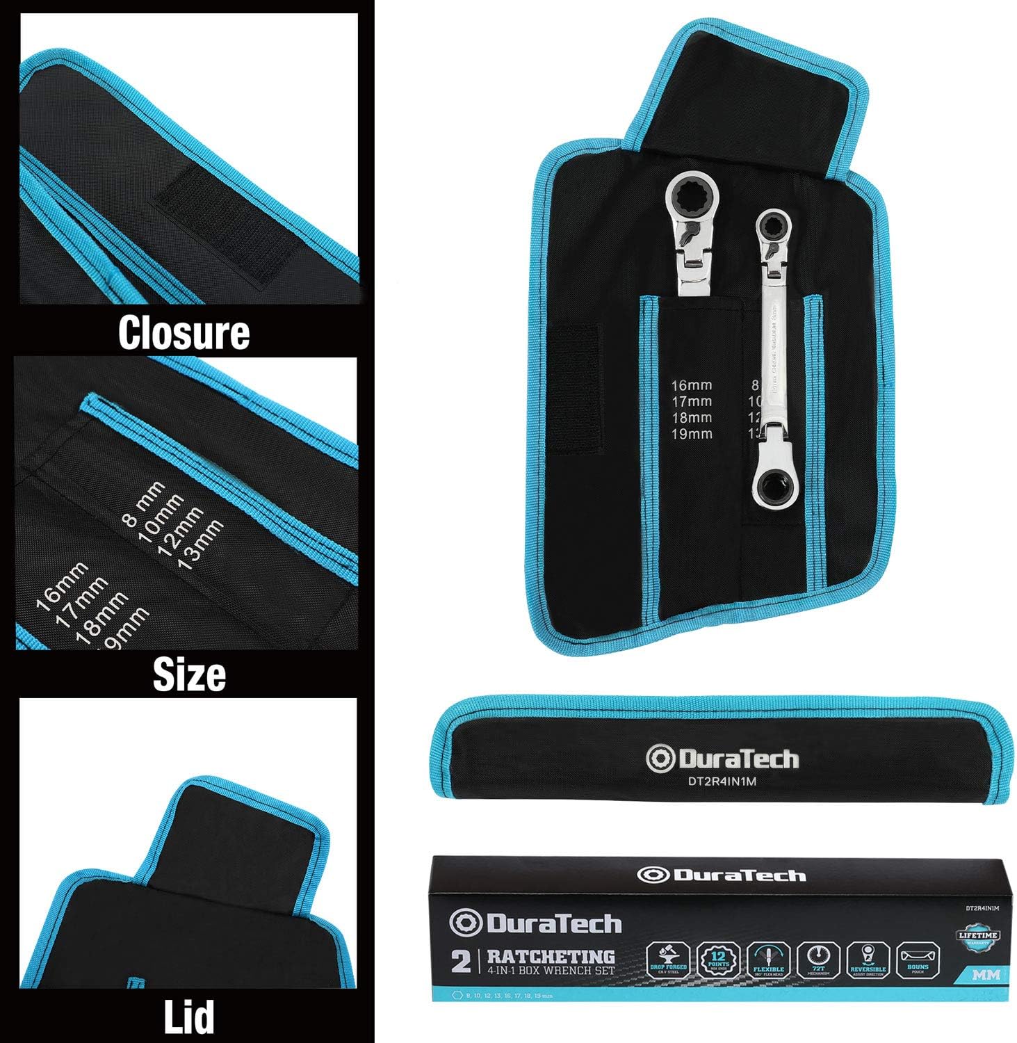 DURATECH 4-in-1 Flex-Head Ratcheting Wrench Set, 2-Piece, SAE