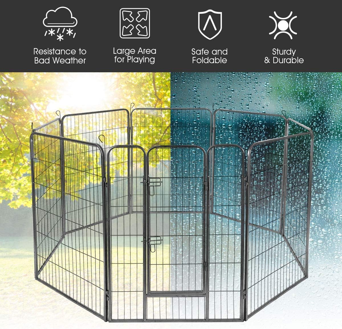 S AFSTAR 16 Panels Metal Dog Playpen, 48" Height Dog Fence Exercise Pen with Doors for Large Medium Small Dogs Rabbits Cats, Foldable Pet Puppy Playpen for Indoor & Outdoor Yard (Black)
