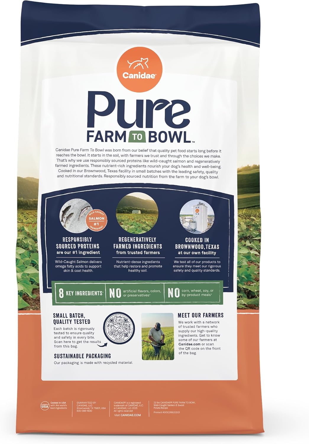 Canidae Pure Farm to Bowl Dry Dog Food - Balanced Nutrition for Adult Dogs - Limited Ingredient Formula - Grain, Wheat & Soy-Free - 22 lb - Wild-Caught Salmon & Sweet Potato Recipe