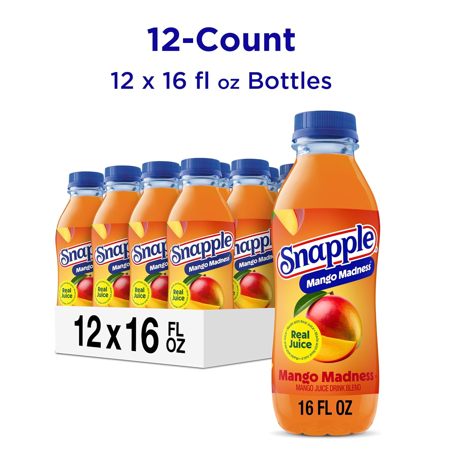 Snapple Apple Juice Drink, 16 Fl Oz Recycled Plastic Bottle, All Natural, No Artificial Flavors Or Sweeteners, Gluten-free, Contains 10% Real Juice 12 Pack