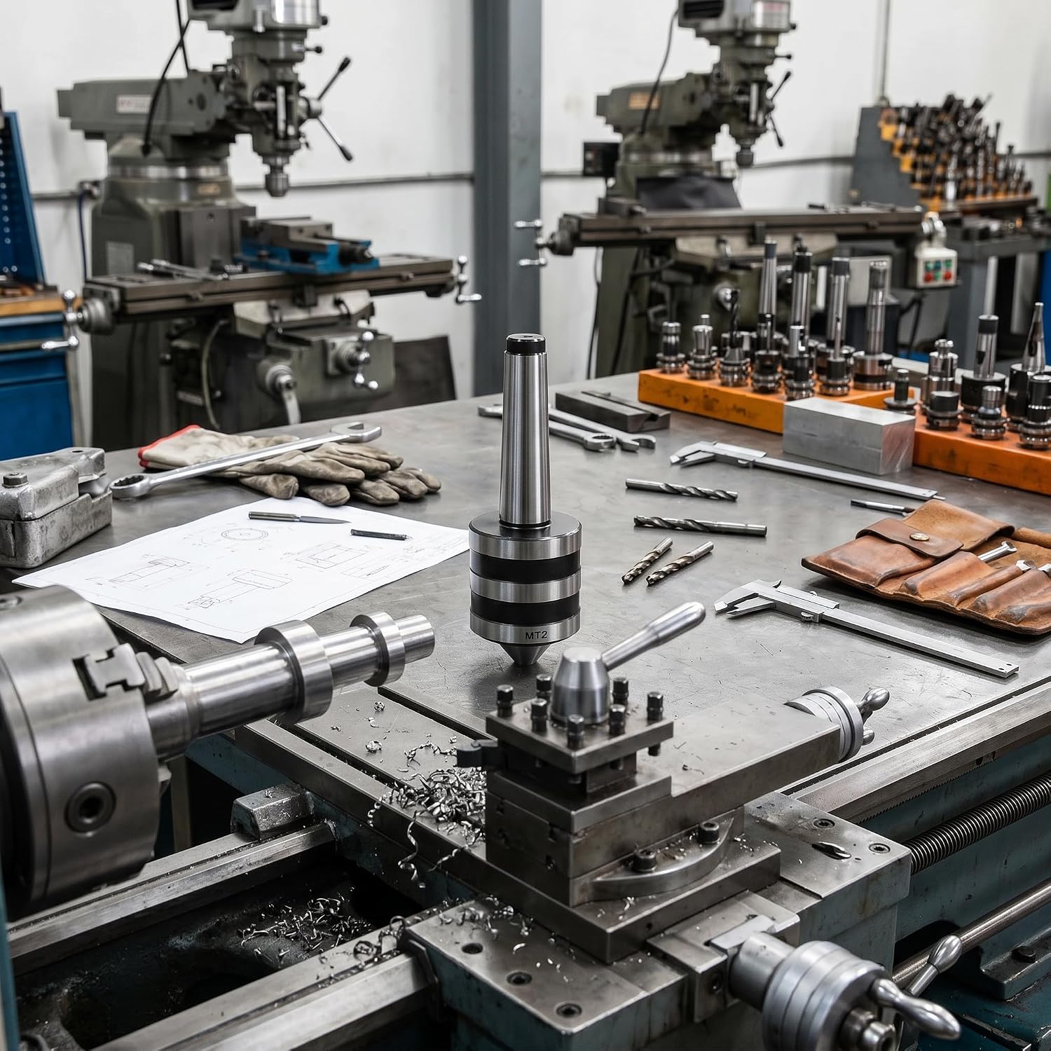 MT2 Live Revolving Center for Lathe Tailstock Machine | Bearing Steel, 55-60HRC Pointed Part 45-50HRC Main Part Quenching Hardness, 0.01 Accuracy