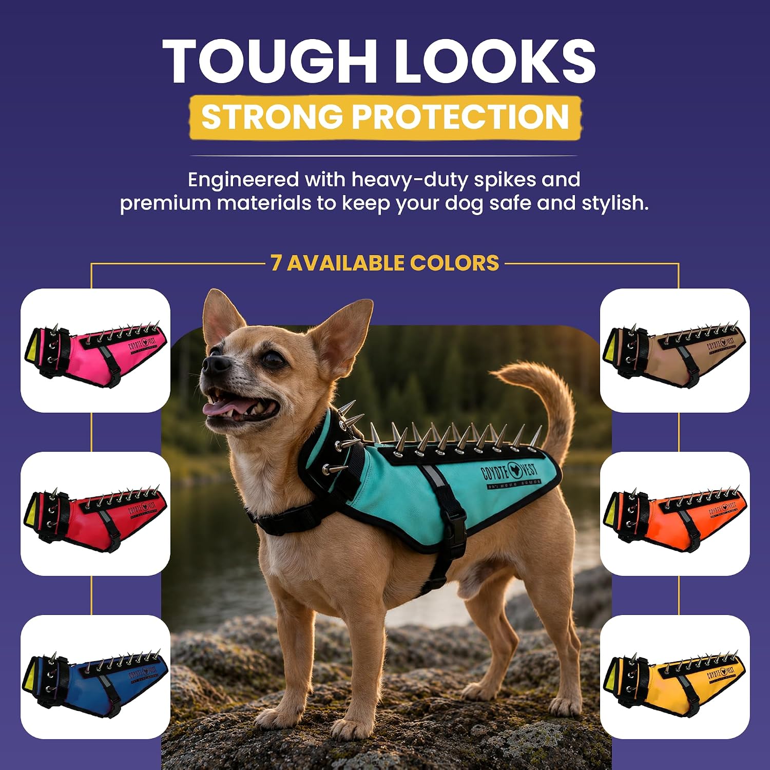 CoyoteVest Stab-Resistant Dog Harness, Made in USA, X-Small, Neon Pink | Stab-resistant Vest Helps Protect Small Dogs From Coyotes, Aggressive Dogs and Birds of Prey, with Removable Spikes
