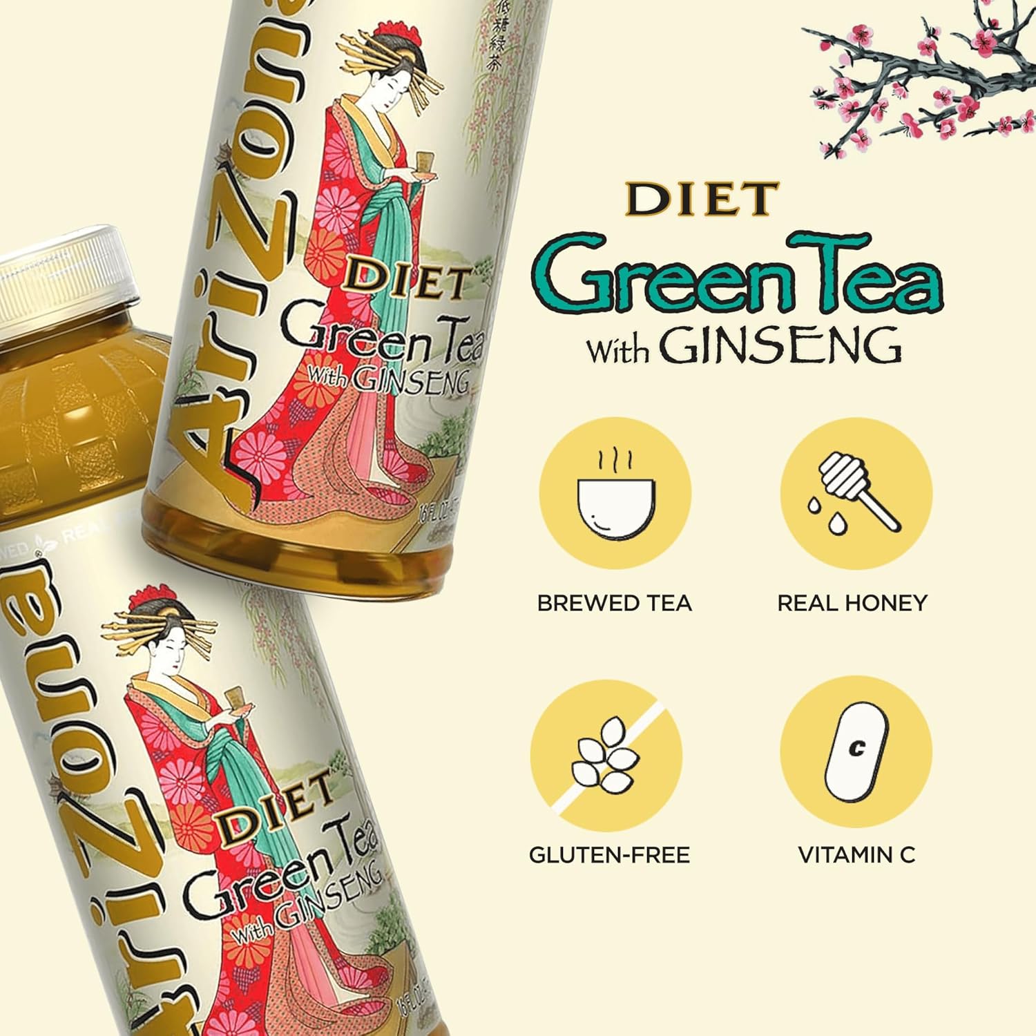 Arizona Green Tea with Ginseng and Honey - 16 Fl Oz (12 Pack)