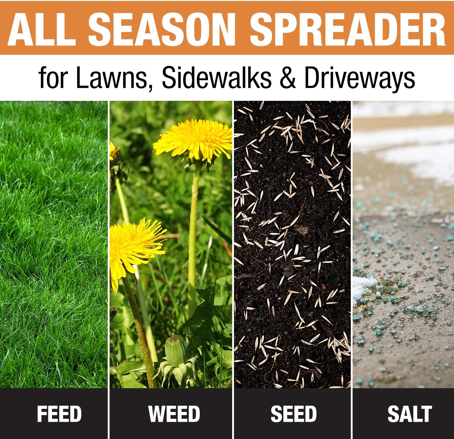 Buyers Products 3039632R Grounds Keeper All Season, Broadcast Walk Behind Push Spreader, 100lb Capacity, for Seed, Fertilizer, Winter Salt & Snow Melt