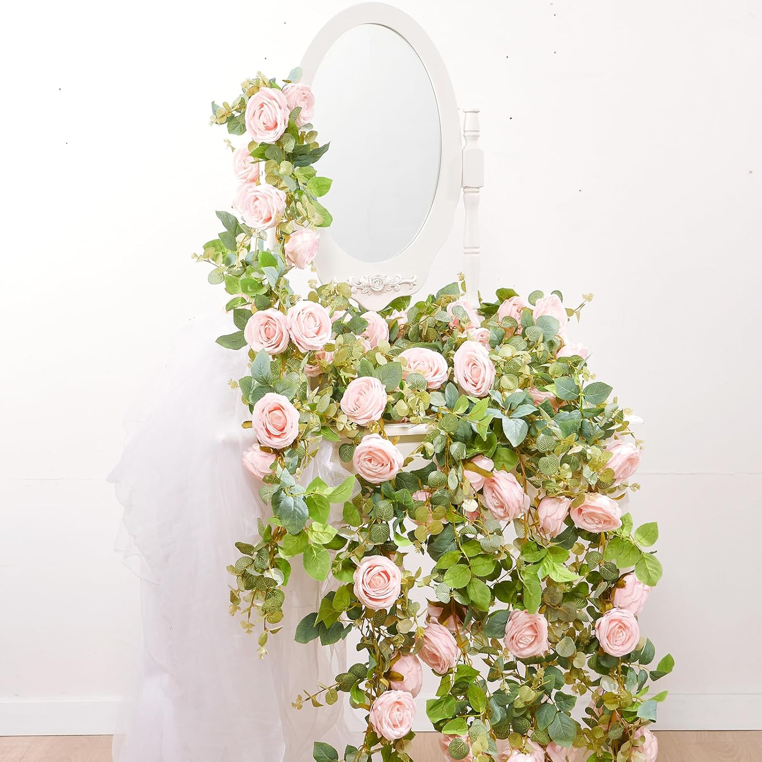 8Pcs x 8.2FT Artificial Flower Garland Floral Rose Vine Decor, Pink Flower