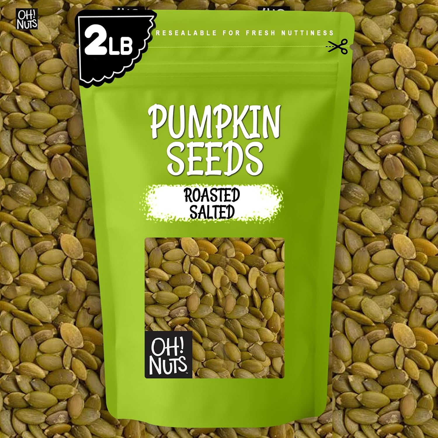 Oh! Nuts Roasted Pumpkin Seeds Salted Pepitas No Shell 2 Pound | Roasted salted pumpkin seeds no shell - Premium pepitas packed in NY - Resealable zip bag for freshness