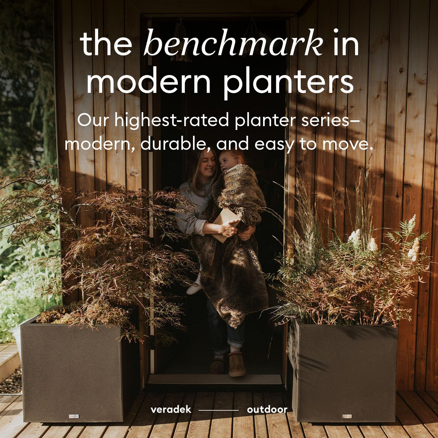 Veradek Block Series Cube Planter - Square Outdoor Planter | Made From Durable Plastic With Double-Walled Construction. Modern Porch/Patio Décor for Plants and Flowers